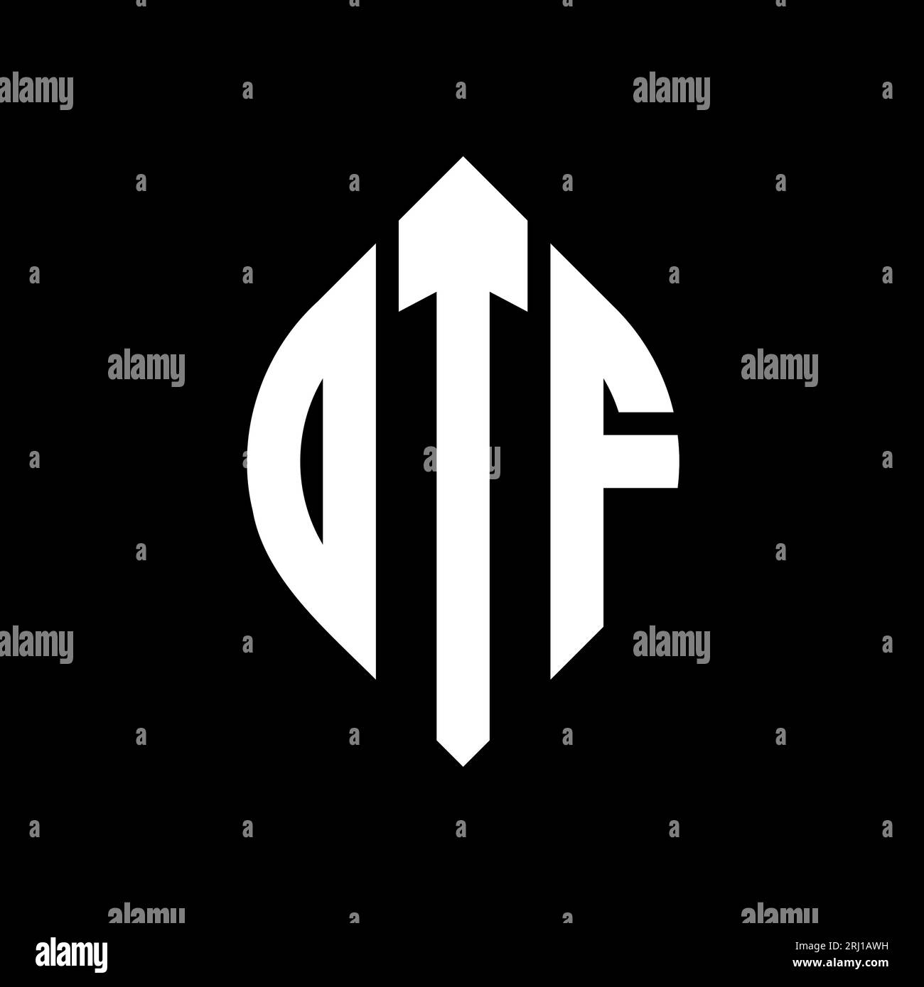 DTF-kreisförmiges Logo mit Kreis- und Ellipsenform. DTF-Ellipsenbuchstaben im typografischen Stil. Die drei Initialen bilden ein kreisförmiges Logo. DTF CI Stock Vektor