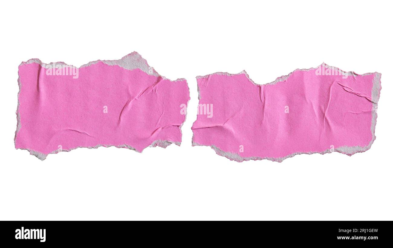 Gerissenes, geklebtes rosafarbenes Papier zur Verwendung als Textfeld Stockfoto