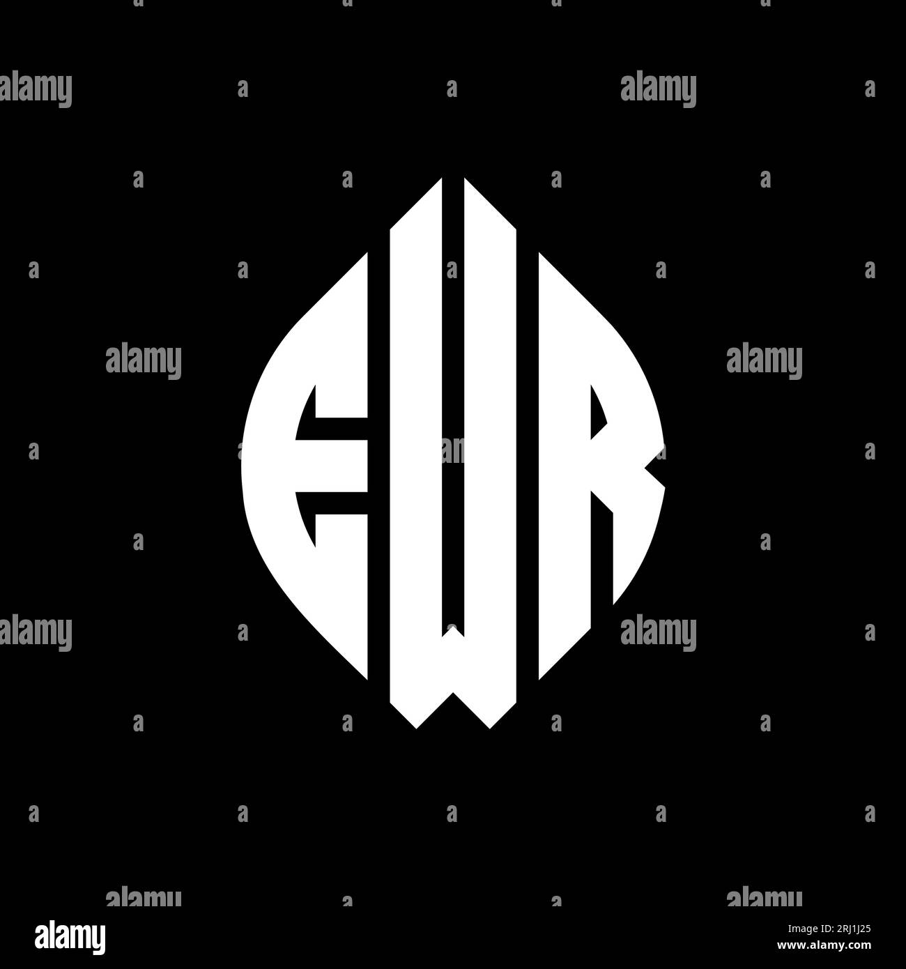 EWR-Logo mit Kreis- und Ellipsenform. EWR-Ellipsenbuchstaben im typographischen Stil. Die drei Initialen bilden ein kreisförmiges Logo. EWR CI Stock Vektor