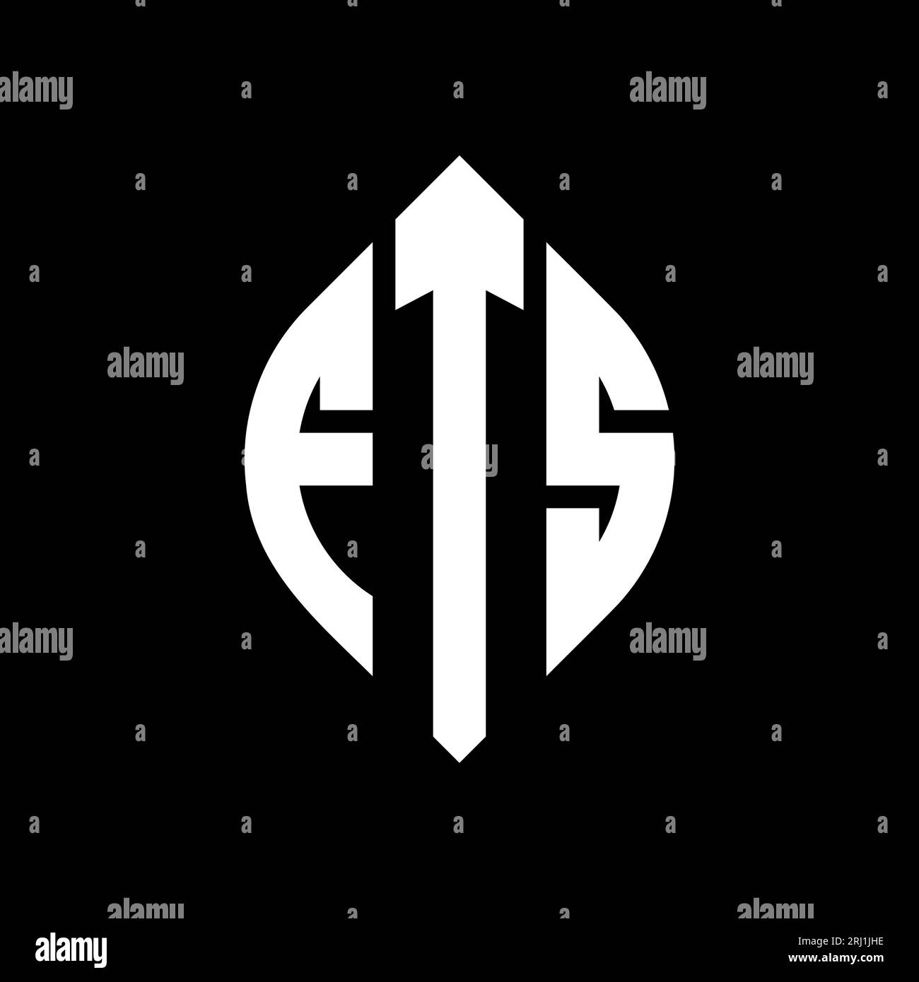 FTS kreisförmiges Logo mit Kreis- und Ellipsenform. FTS-Ellipsenbuchstaben im typografischen Stil. Die drei Initialen bilden ein kreisförmiges Logo. FTS CI Stock Vektor