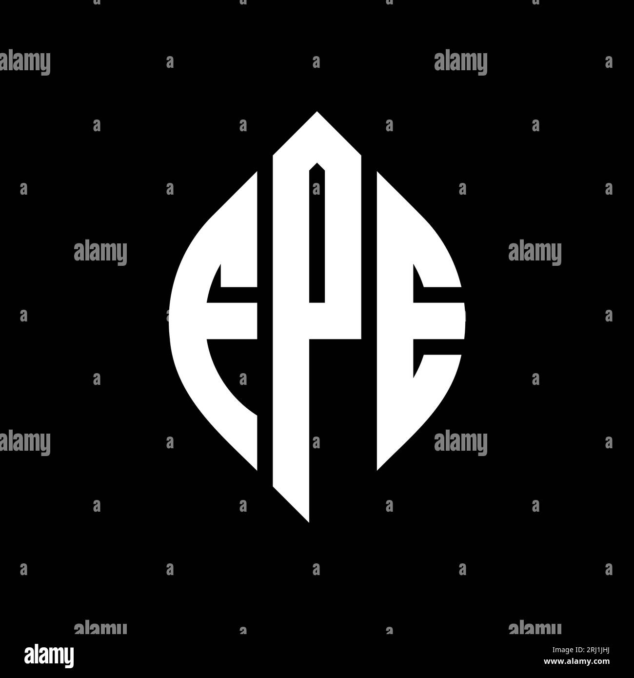FPE-Logo mit kreisförmigem Buchstaben, Kreis- und Ellipsenform. FPE-Ellipsenbuchstaben im typografischen Stil. Die drei Initialen bilden ein kreisförmiges Logo. FPE CI Stock Vektor