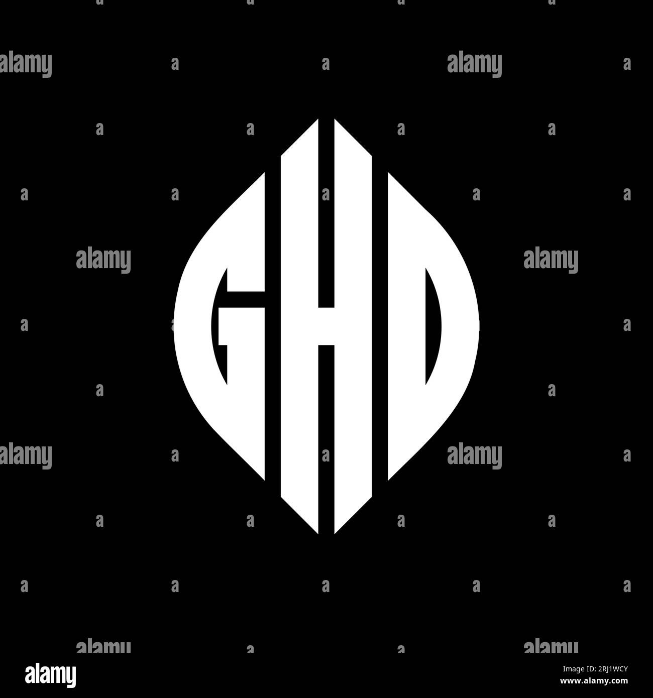 GHO-Logodesign mit kreisförmigem Buchstaben und Ellipsenform. GHO-Ellipsenbuchstaben im typographischen Stil. Die drei Initialen bilden ein kreisförmiges Logo. GHO CI Stock Vektor
