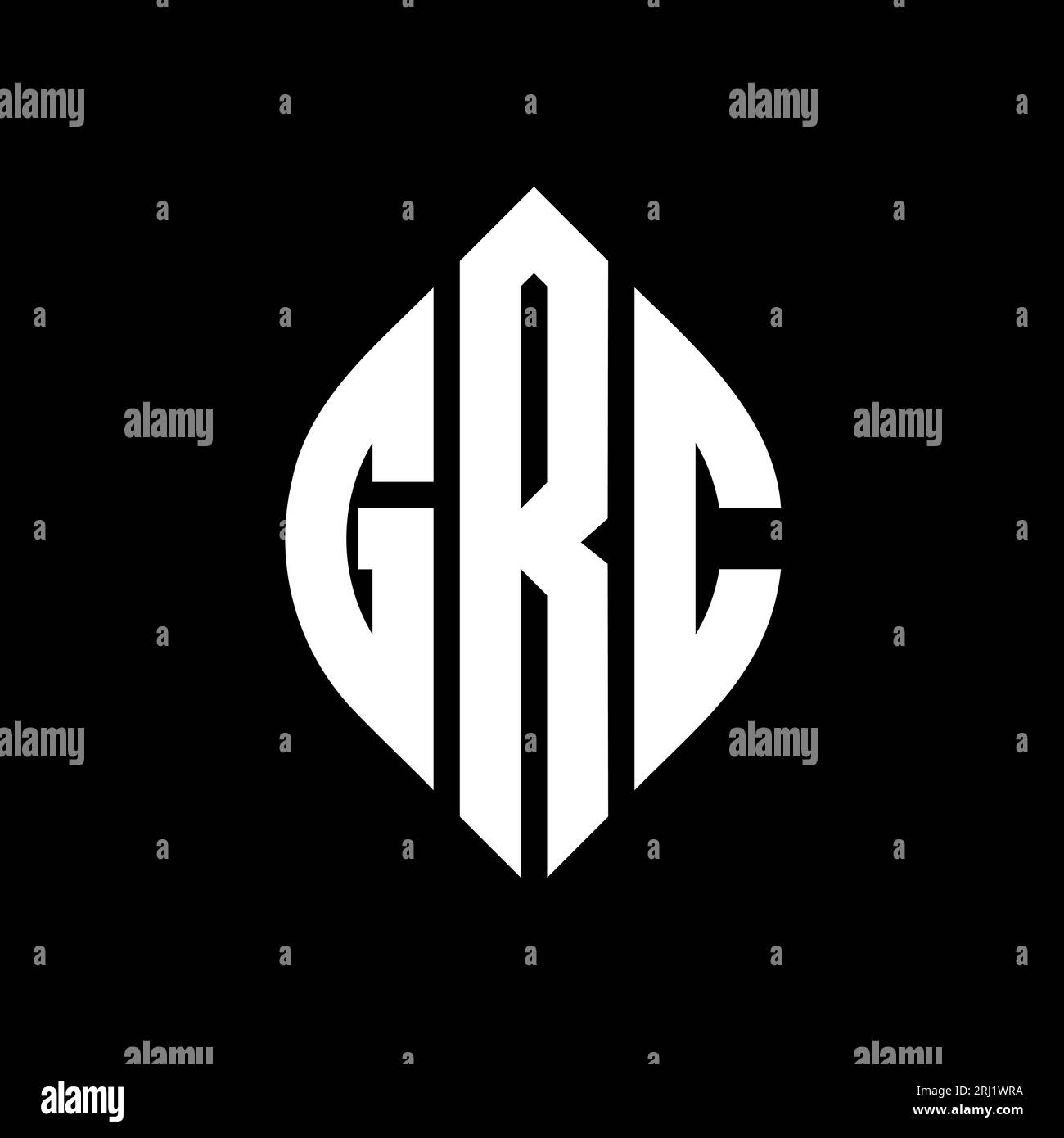 GRC-Logodesign mit kreisförmigem Buchstaben und Ellipsenform. GRC-Ellipsenbuchstaben im typografischen Stil. Die drei Initialen bilden ein kreisförmiges Logo. GRC CI Stock Vektor