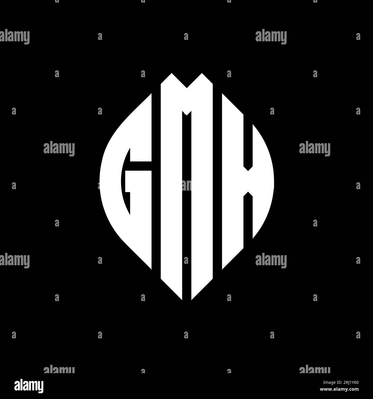 GMX kreisförmiges Logo mit Kreis- und Ellipsenform. GMX-Ellipsenbuchstaben im typografischen Stil. Die drei Initialen bilden ein kreisförmiges Logo. GMX-CI Stock Vektor