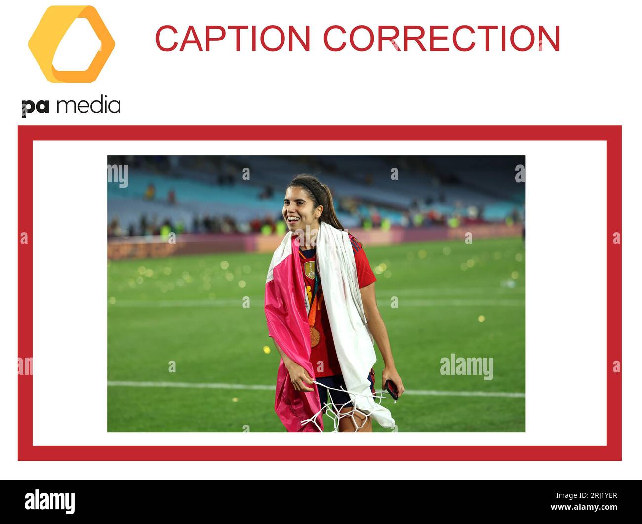 ACHTUNG BILDREDAKTEURE, CHEFUNTEROFFIZIERE UND BILDBIBLIOTHEKARE: BILDUNTERSCHRIFTENKORREKTUR UMBENENNEN VON PERSONEN IM BILD VON IRENE GUERRERO ZU ALBA REDONDO. DIE RICHTIGE BESCHRIFTUNG SOLLTE LAUTEN: Die Spanierin Alba Redondo feiert nach dem Endspiel der FIFA-Frauen-Weltmeisterschaft im Stadion Australien, Sydney. Bilddatum: Sonntag, 20. August 2023. Stockfoto
