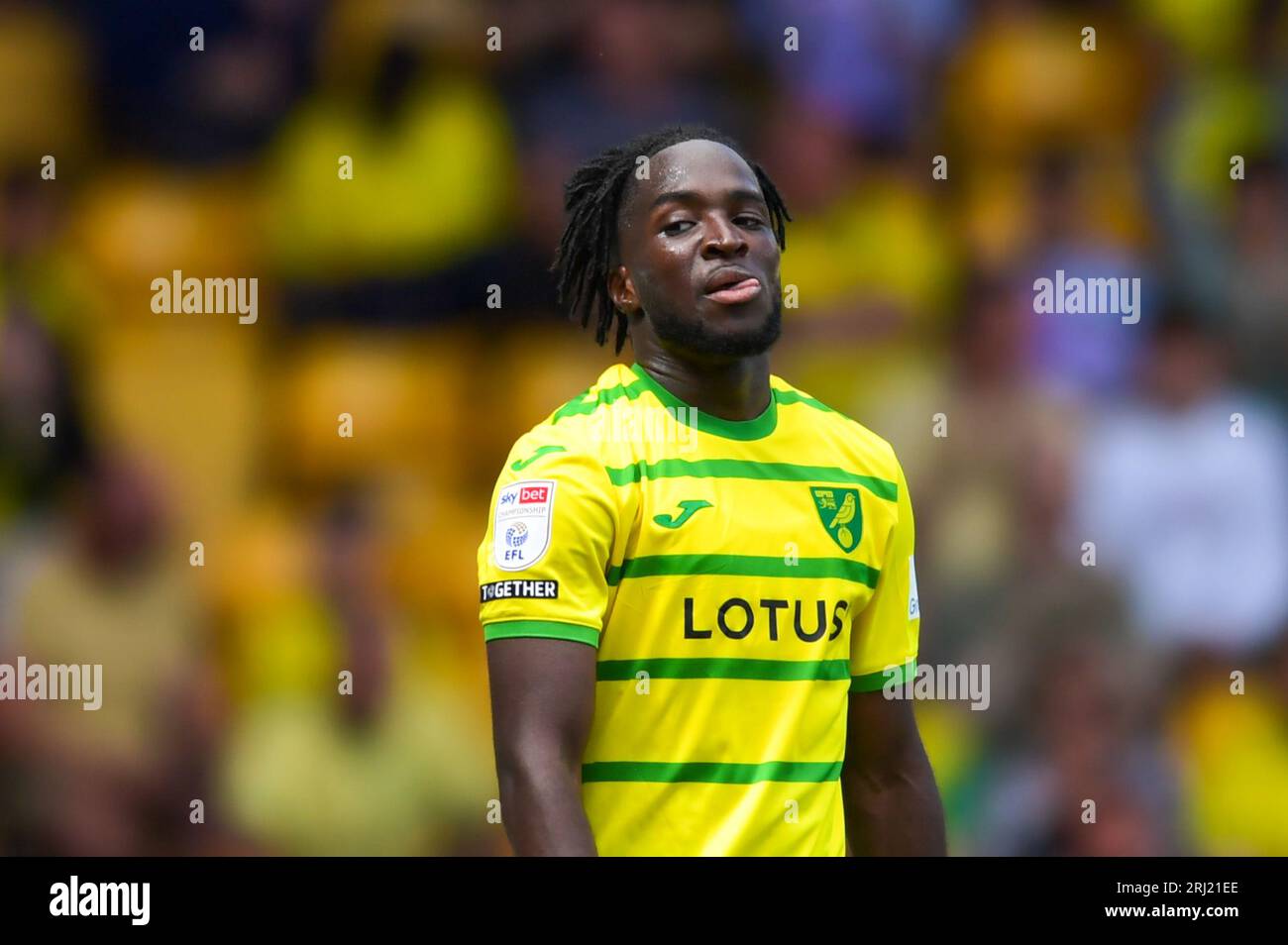 Jonathan Rowe (27 Norwich City) während des Sky Bet Championship Matches zwischen Norwich City und Millwall in der Carrow Road, Norwich am Sonntag, den 20. August 2023. (Foto: Kevin Hodgson | MI News) Credit: MI News & Sport /Alamy Live News Stockfoto