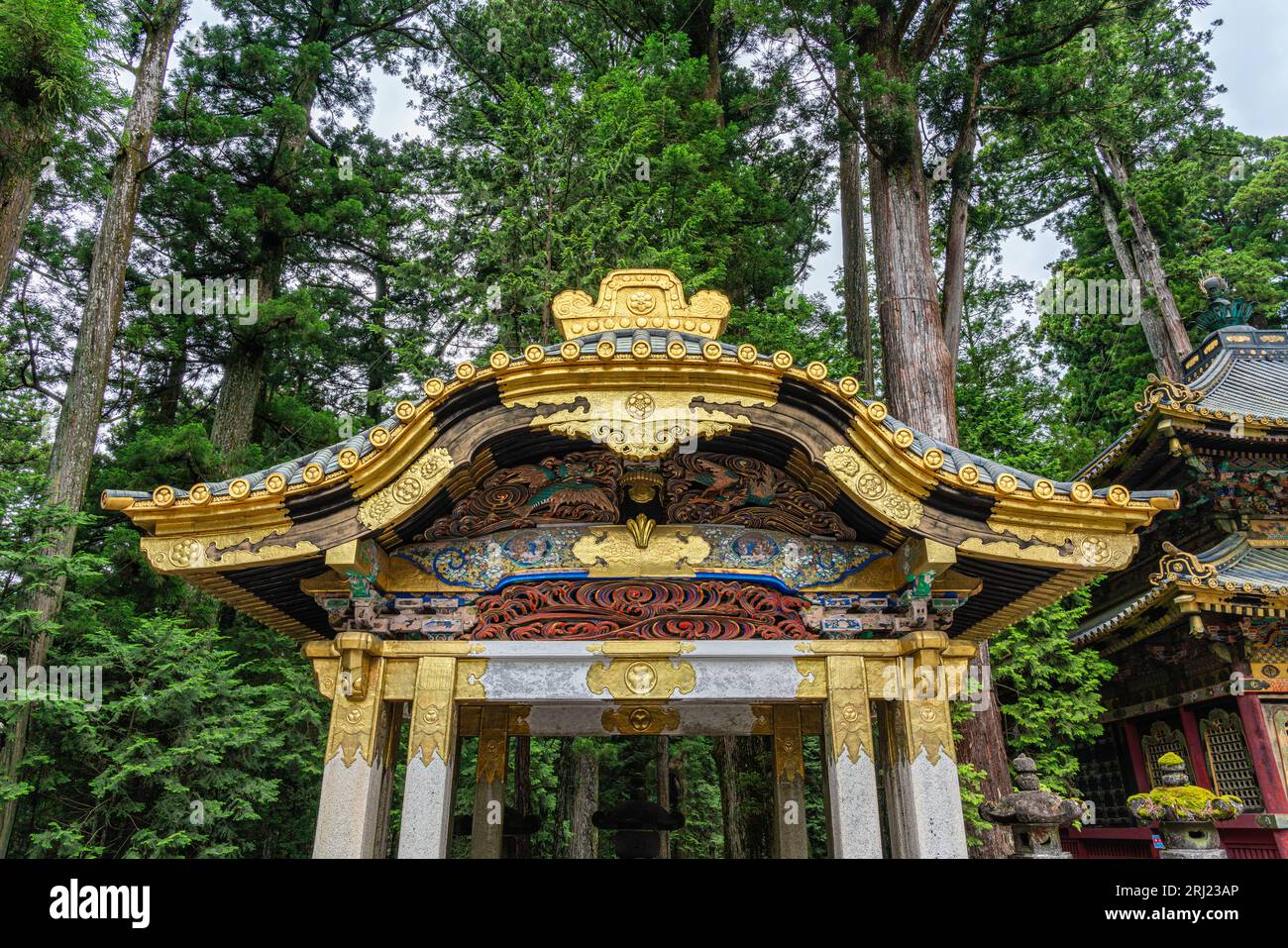Die wunderbare Dekoration am Tosho-gu-Schrein in Nikko. Präfektur Tochigi, Japan. Stockfoto