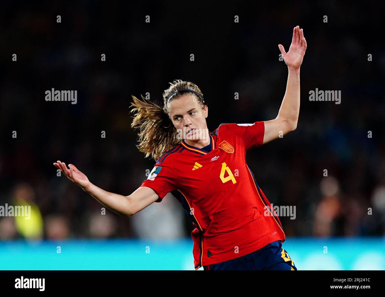 Die Spanierin Irene Paredes reagiert während des Finalspiels der FIFA-Frauen-Weltmeisterschaft im Stadion Australien, Sydney. Bilddatum: Sonntag, 20. August 2023. Stockfoto
