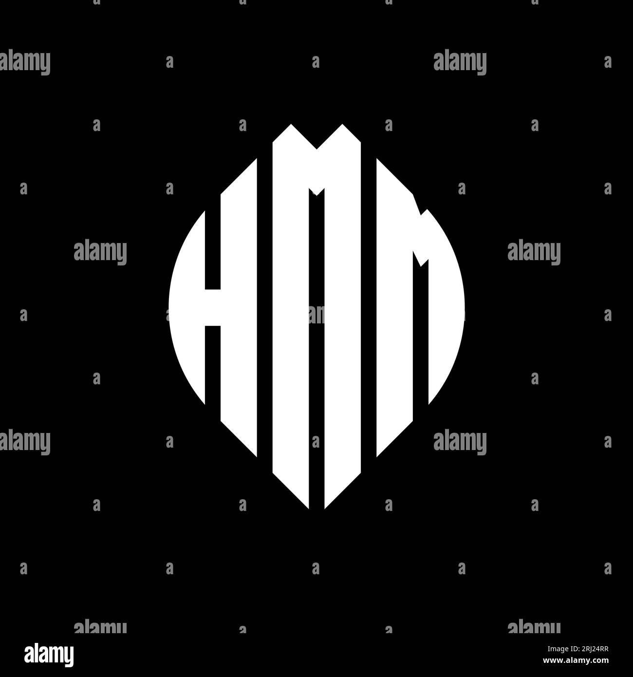 HMM kreisförmiges Logo mit Kreis- und Ellipsenform. HMM-Ellipsenbuchstaben im typografischen Stil. Die drei Initialen bilden ein kreisförmiges Logo. HMM CI Stock Vektor