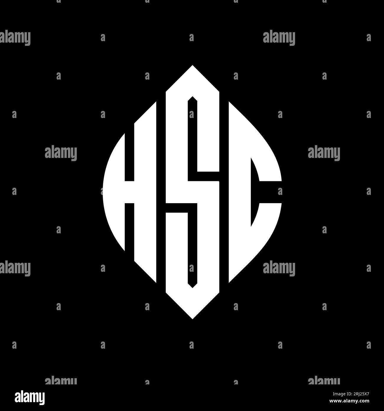 HSC kreisförmiges Logo mit Kreis- und Ellipsenform. HSC-Ellipsenbuchstaben im typografischen Stil. Die drei Initialen bilden ein kreisförmiges Logo. HSC CI Stock Vektor