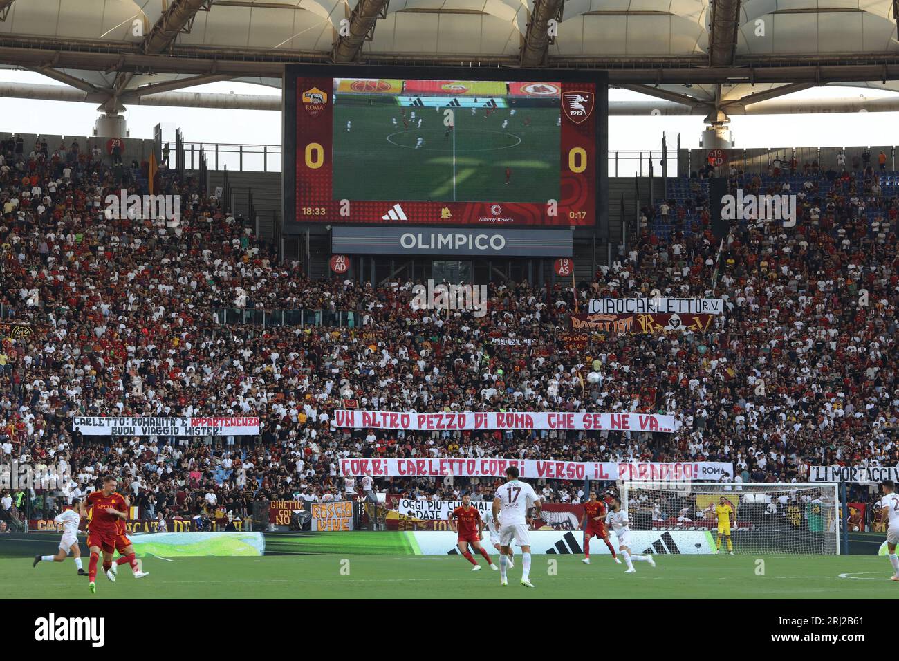 Rom, . August 2023. Rom, Italien 20.08.2023: Erinnert euch an Carlo Mazzone vor dem ersten Fußballspiel der Italienserie A TIM 2023-2024 zwischen AS Roma und Salernitana im Olympiastadion in Rom. Quelle: Unabhängige Fotoagentur/Alamy Live News Stockfoto