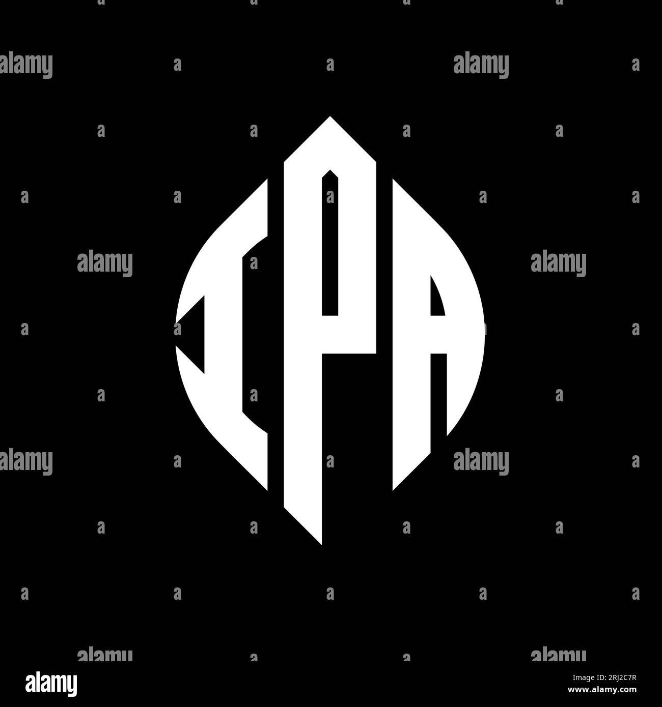 IPA-Logo mit kreisförmigem Buchstaben und Ellipsenform. IPA-Ellipsenbuchstaben im typografischen Stil. Die drei Initialen bilden ein kreisförmiges Logo. IPA CI Stock Vektor
