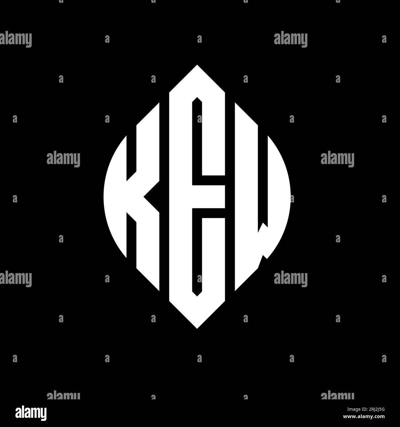 Logodesign mit kreisförmigem Buchstaben, Kreis- und Ellipsenform. KEW Ellipsenbuchstaben im typografischen Stil. Die drei Initialen bilden ein kreisförmiges Logo. KEW-CI Stock Vektor