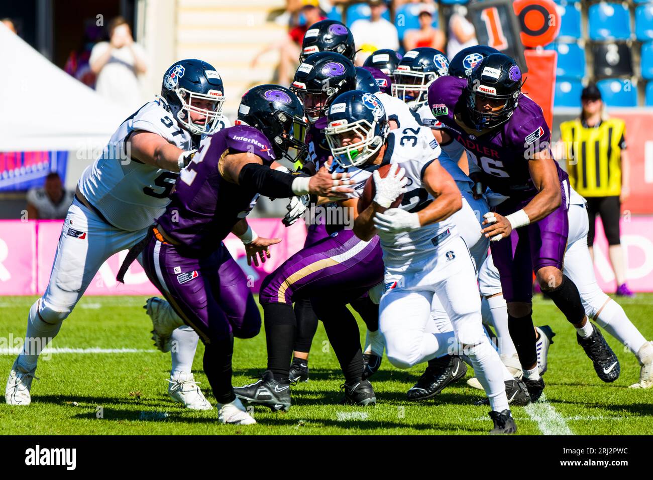 ELF/Spiel : Milano Seamen in Frankfurt Galaxy am 20. August 2023, in der PSD Bank Arena, Frankfurt, Deutschland Milano Seaman- # 32 Cristiano Mancini Stockfoto