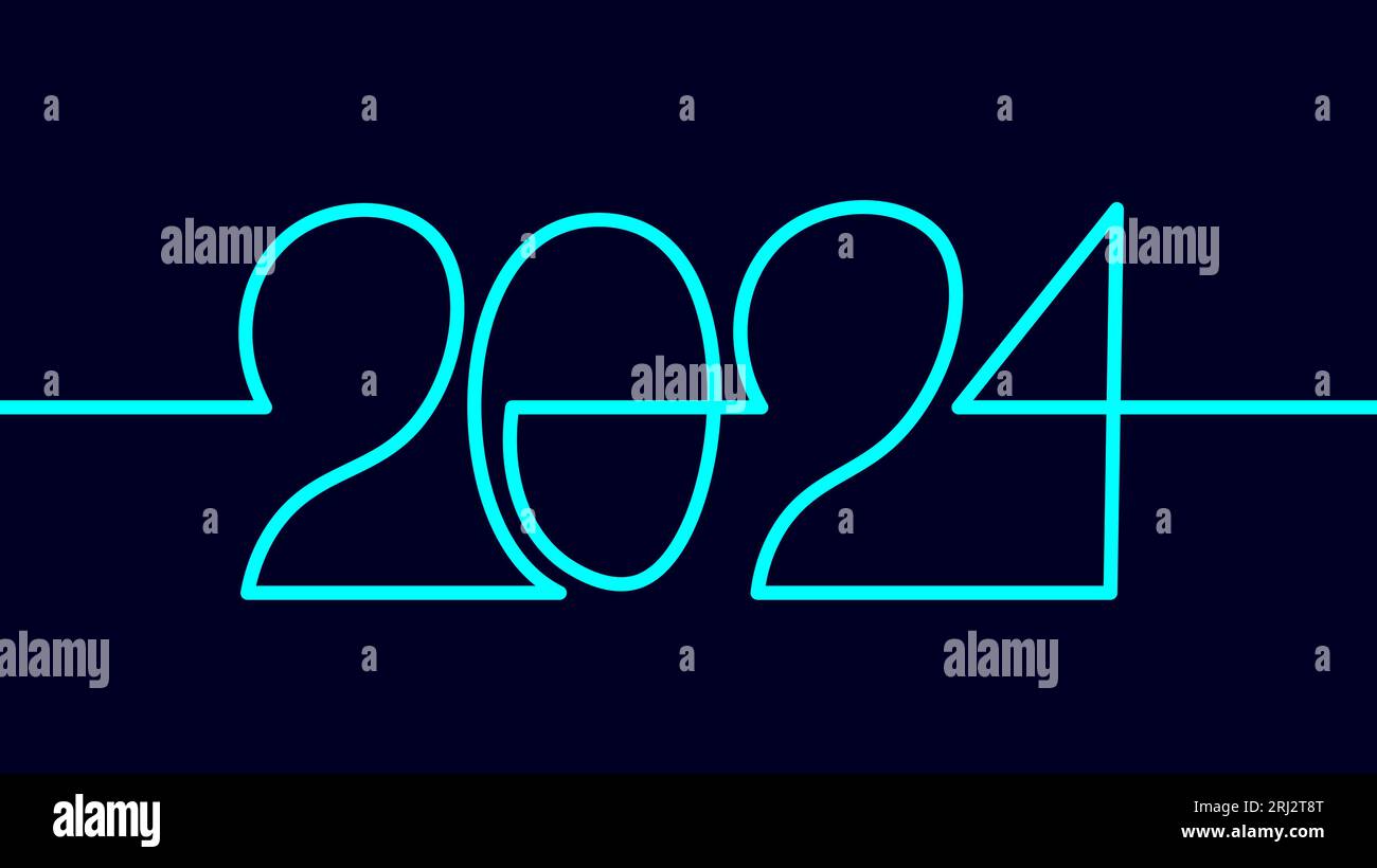 2023 Neujahr einzelne kontinuierliche Linie Kunst. Holiday Grußkarte Headline Dekoration. Datumsnummern Konzept Design. Eine Skizze umreißt Zeichnung weiß vec Stock Vektor