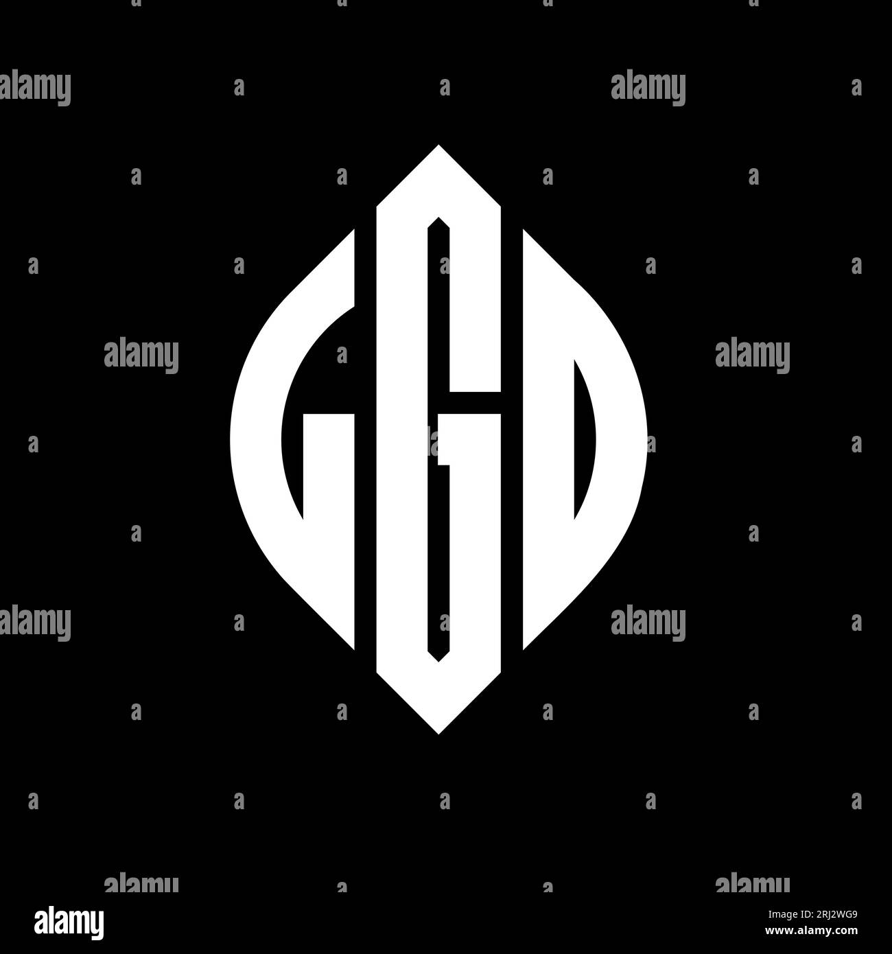 LGO-Logo mit kreisförmigem Buchstaben, Kreis- und Ellipsenform. LGO Ellipsenbuchstaben im typografischen Stil. Die drei Initialen bilden ein kreisförmiges Logo. LGO CI Stock Vektor