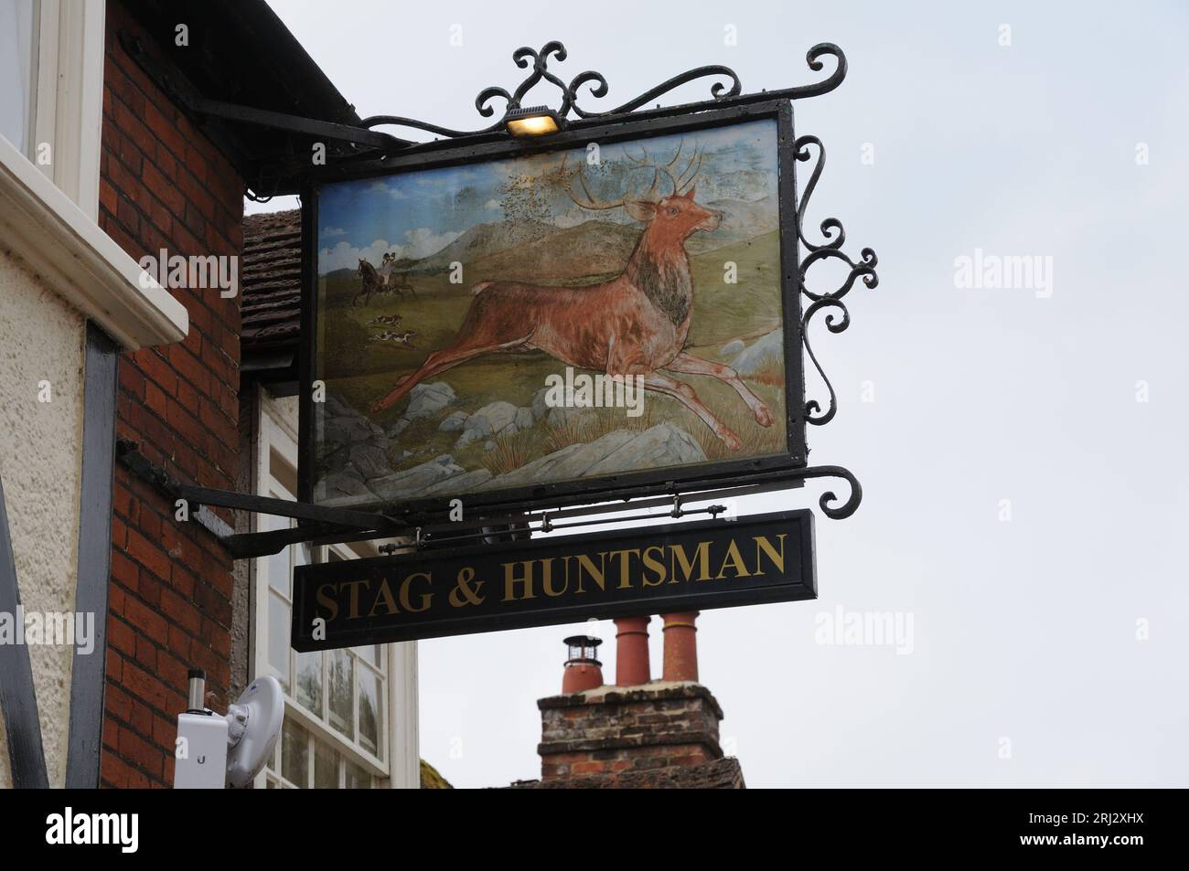 Hirsch & Huntsmen inn Schild, Hambleden, Buckinghamshire Stockfoto