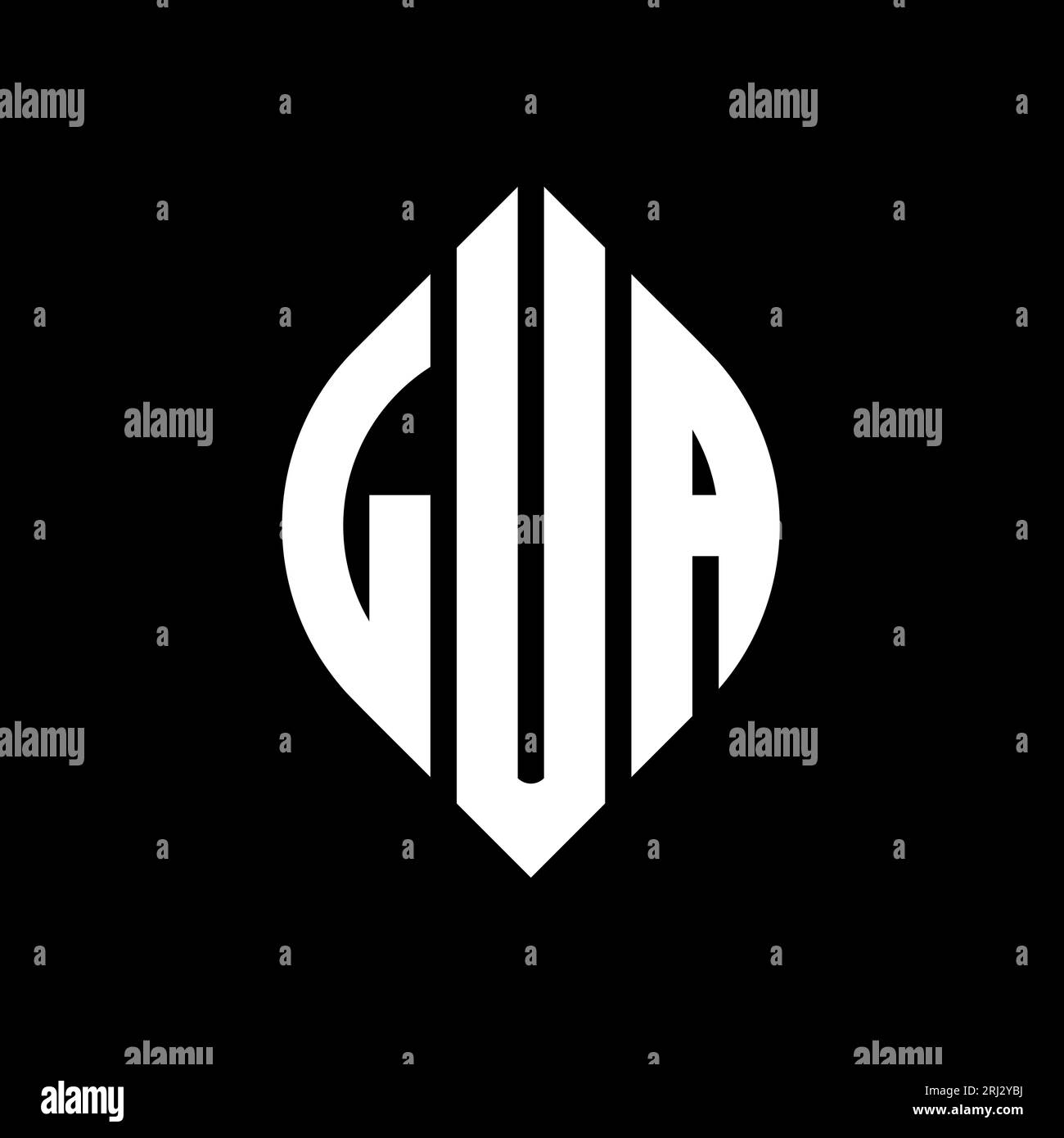 LUA-Logo mit kreisförmigem Buchstaben, Kreis- und Ellipsenform. LUA-Ellipsenbuchstaben im typografischen Stil. Die drei Initialen bilden ein kreisförmiges Logo. LUA CI Stock Vektor