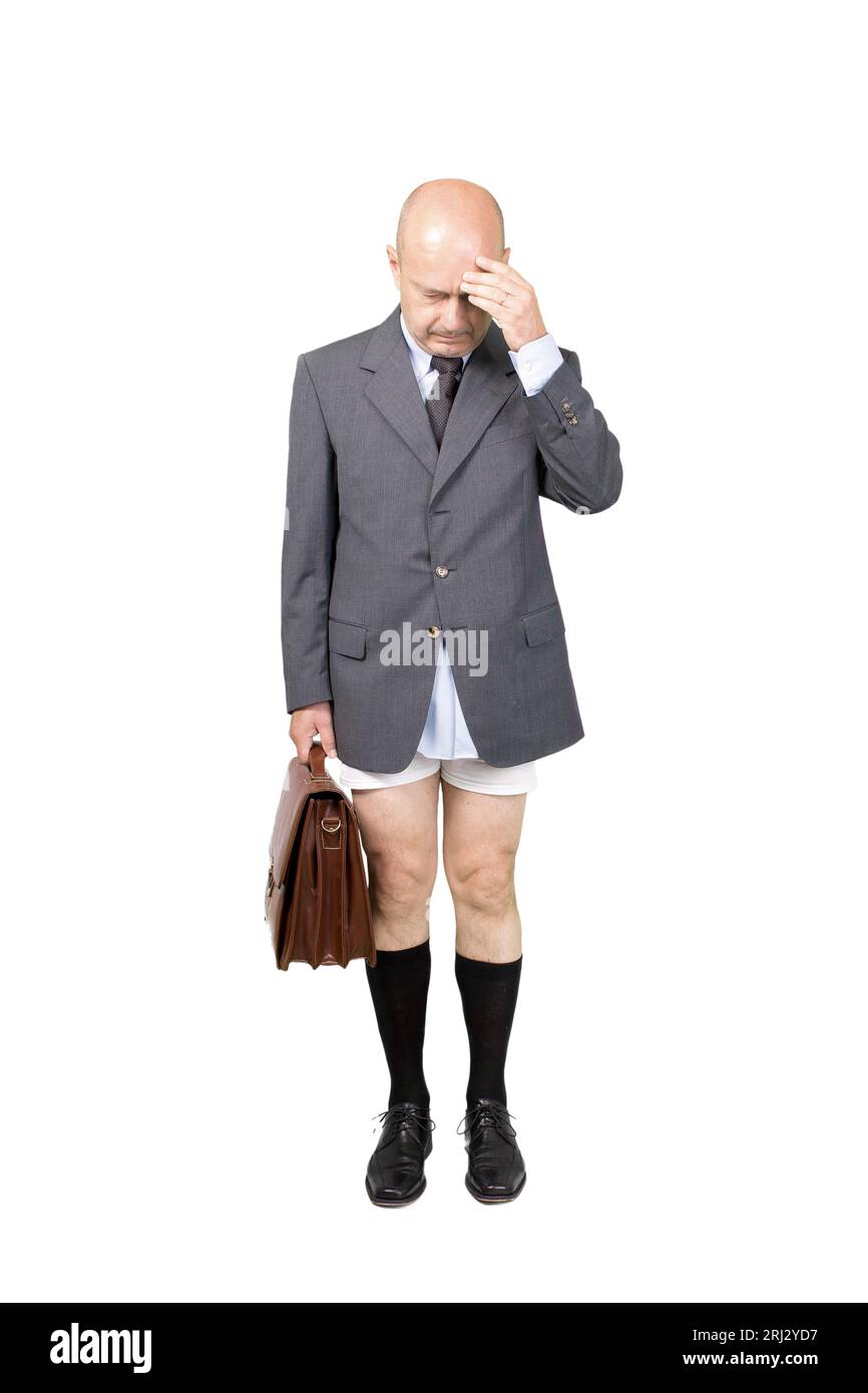 ein besorgt Geschäftsmann in Unterhosen Stockfoto