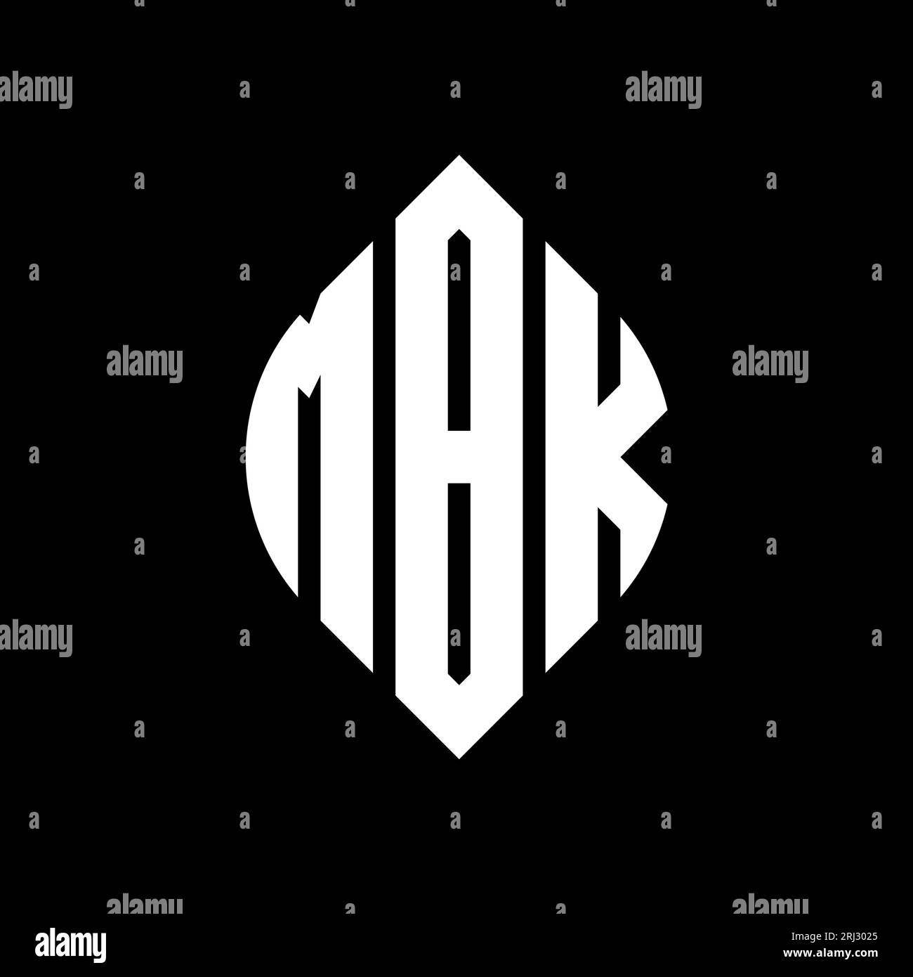 MBK-Logo mit kreisförmigem Buchstaben, Kreis- und Ellipsenform. MBK-Ellipsenbuchstaben im typografischen Stil. Die drei Initialen bilden ein kreisförmiges Logo. MBK CI Stock Vektor