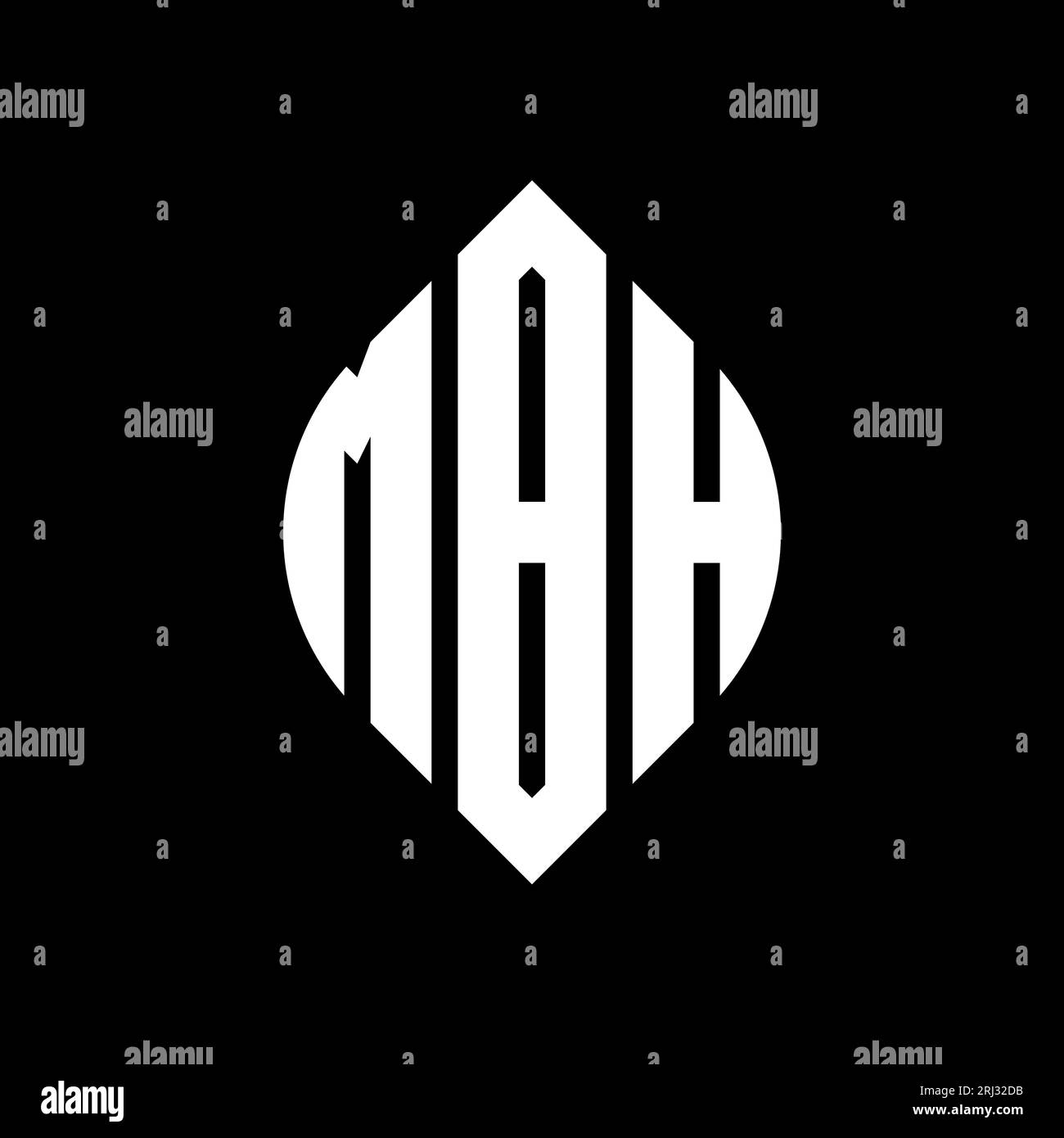 MBH Kreisbuchstabenlogo mit Kreis- und Ellipsenform. MBH-Ellipsenbuchstaben im typographischen Stil. Die drei Initialen bilden ein kreisförmiges Logo. MBH CI Stock Vektor