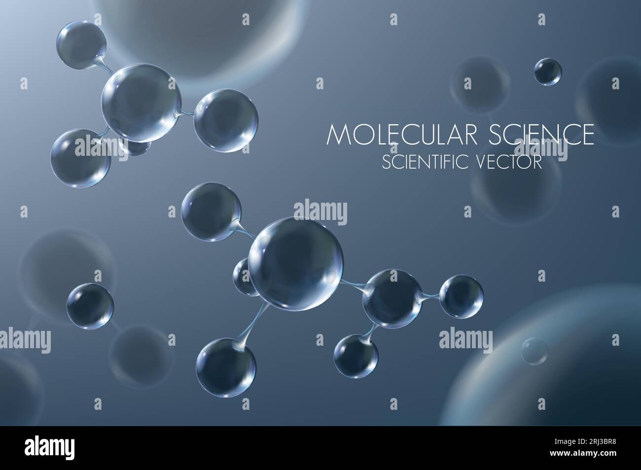 3D-Moleküle. Abstrakter wissenschaftlicher Hintergrund mit molekularer Struktur. Atome. Stock Vektor