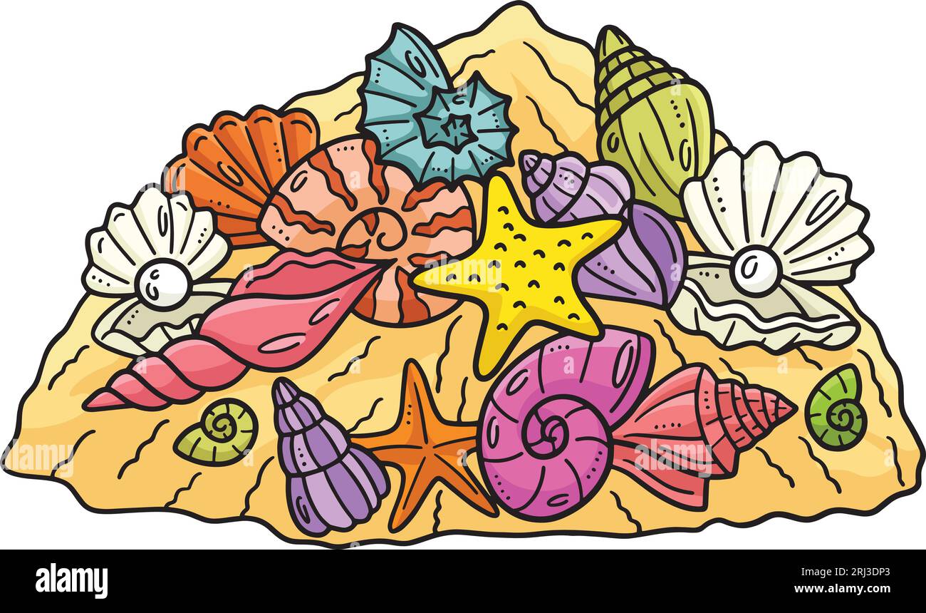 Seashells Cartoon Farbige Clipart-Illustration Stock Vektor