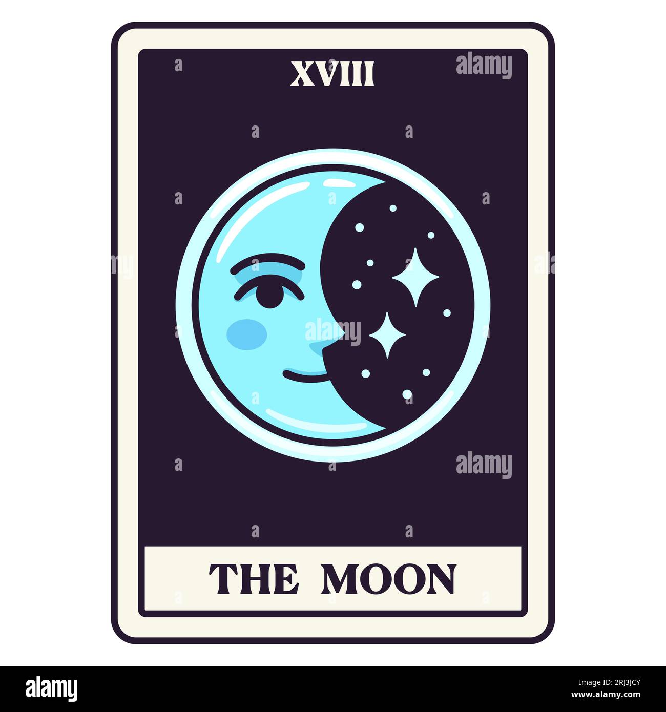 Die Moon-Tarot-Karte im schlichten modernen Cartoon-Stil. Vektor-Clip-Art-Illustration. Stock Vektor