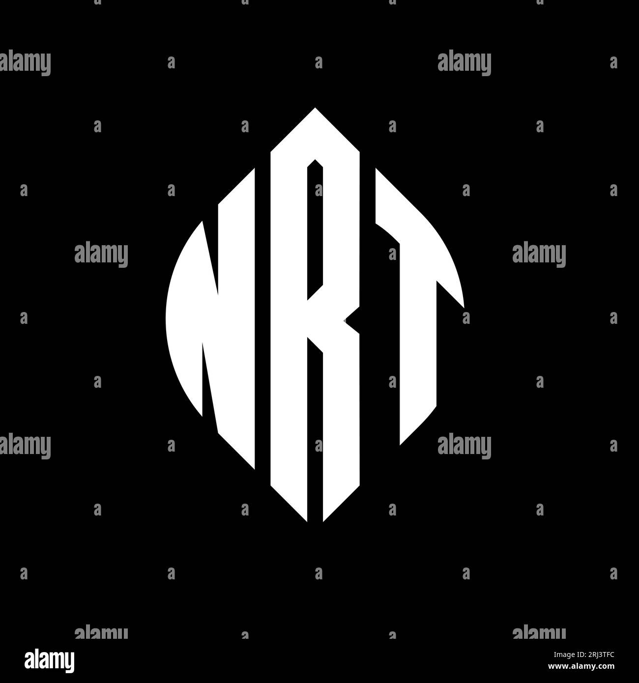 NRT kreisförmiges Logo mit Kreis- und Ellipsenform. NRT-Ellipsenbuchstaben im typografischen Stil. Die drei Initialen bilden ein kreisförmiges Logo. NRT-CI Stock Vektor
