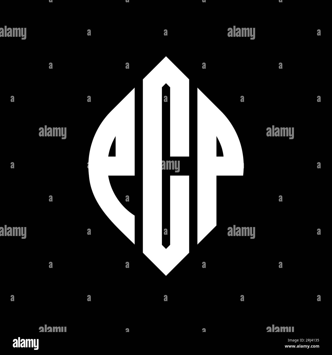 PCP-Logo mit kreisförmigem Buchstaben und Ellipsenform. PCP-Ellipsenbuchstaben im typografischen Stil. Die drei Initialen bilden ein kreisförmiges Logo. PCP CI Stock Vektor