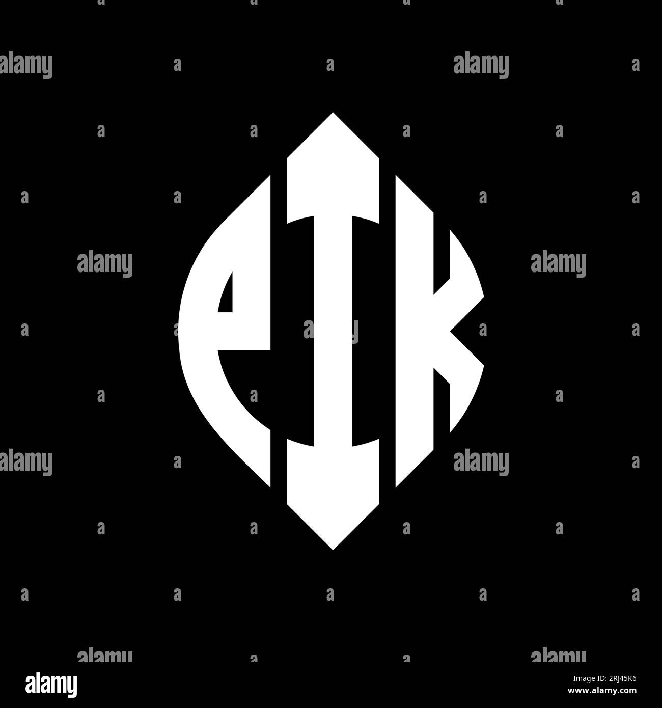 PIK-Logo mit kreisförmigem Buchstaben, Kreis- und Ellipsenform. PIK Ellipsenbuchstaben im typografischen Stil. Die drei Initialen bilden ein kreisförmiges Logo. PIK CI Stock Vektor