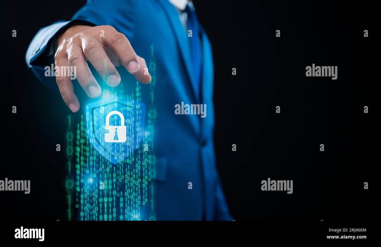 Datenverschlüsselungskonzept. Externer Hack-Schutz. Code-Schutzkonzept. Viren, Firmware und Malware. Stockfoto