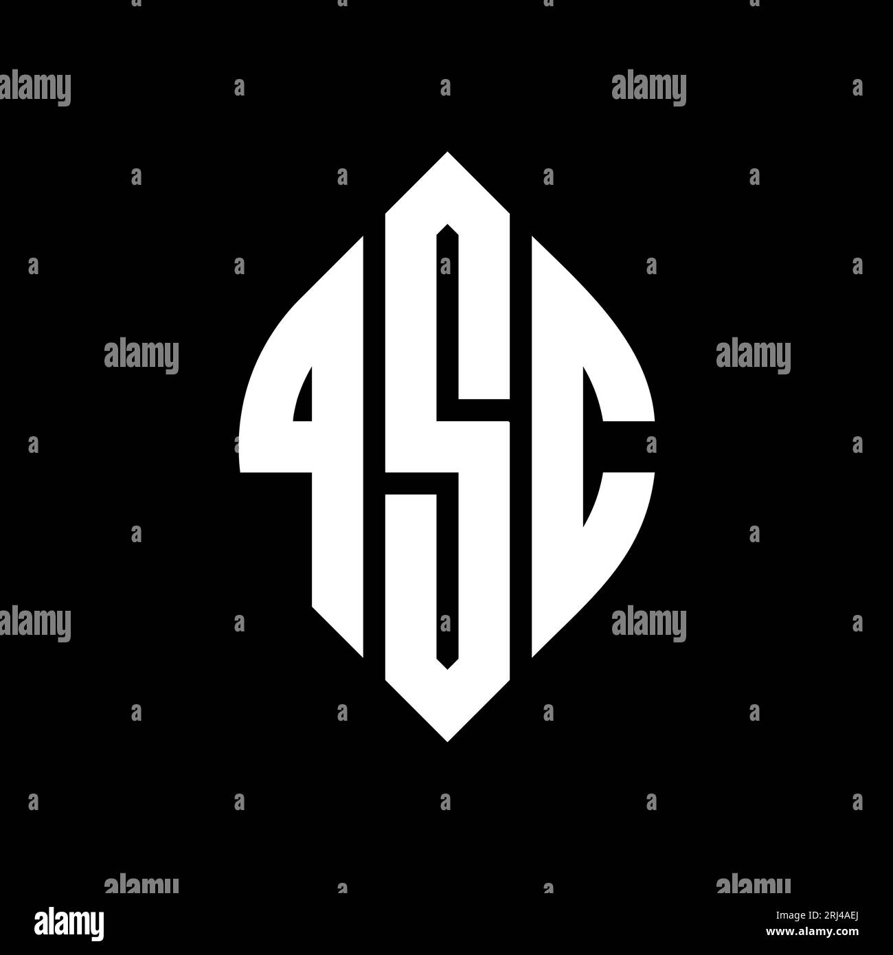 QSC kreisförmiges Logo mit Kreis- und Ellipsenform. QSC-Ellipsenbuchstaben im typografischen Stil. Die drei Initialen bilden ein kreisförmiges Logo. QSC CI Stock Vektor