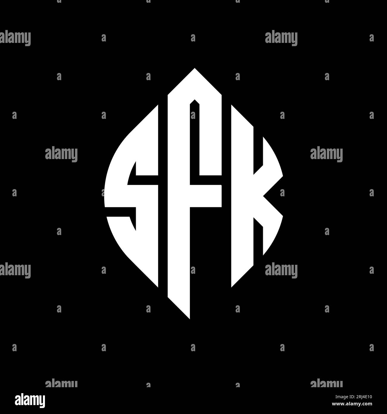 SFK-Logodesign mit kreisförmigem Buchstaben und Ellipsenform. SFK-Ellipsenbuchstaben im typografischen Stil. Die drei Initialen bilden ein kreisförmiges Logo. SFK CI Stock Vektor