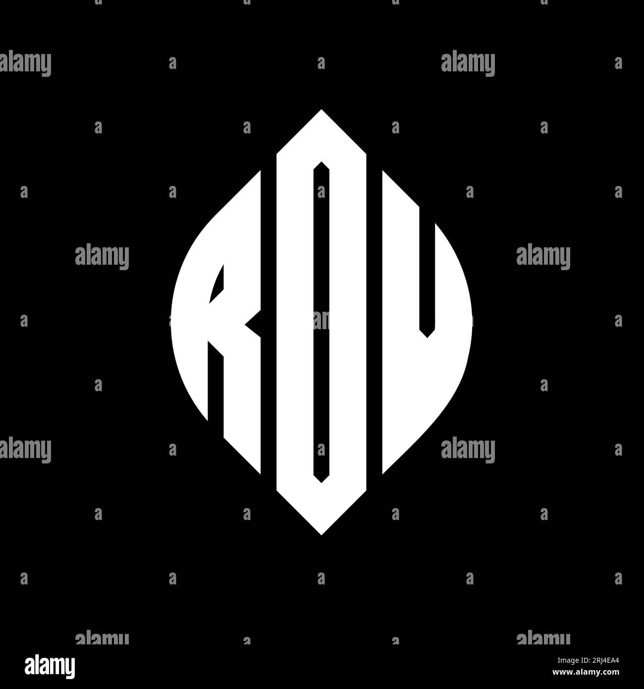 ROV-kreisförmiges Logo mit Kreis- und Ellipsenform. ROV-Ellipsenbuchstaben im typografischen Stil. Die drei Initialen bilden ein kreisförmiges Logo. ROV CI Stock Vektor