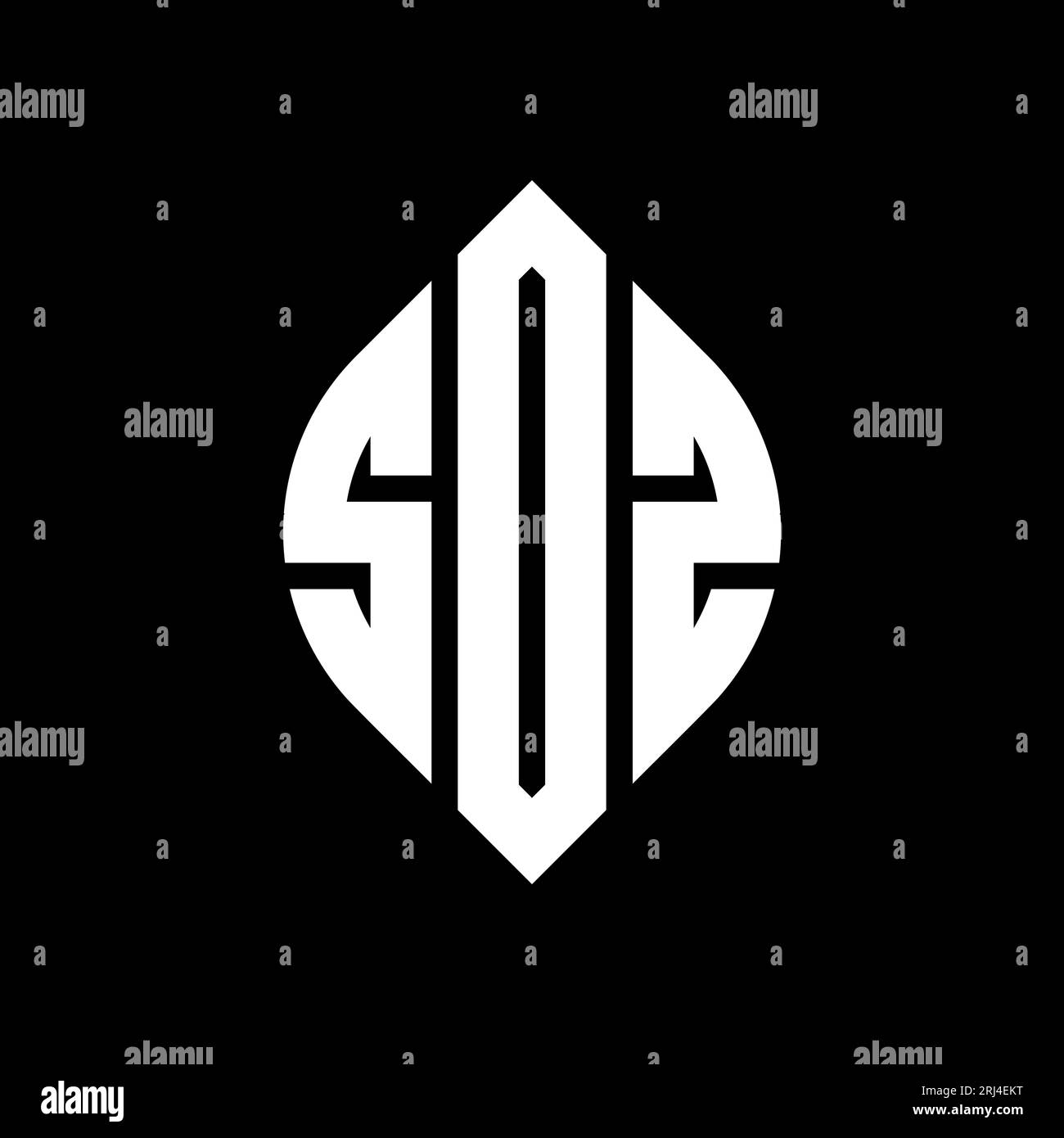 SOZ-Logodesign mit kreisförmigem Buchstaben und Ellipsenform. Ellipsenbuchstaben im typografischen Stil. Die drei Initialen bilden ein kreisförmiges Logo. SOZ CI Stock Vektor