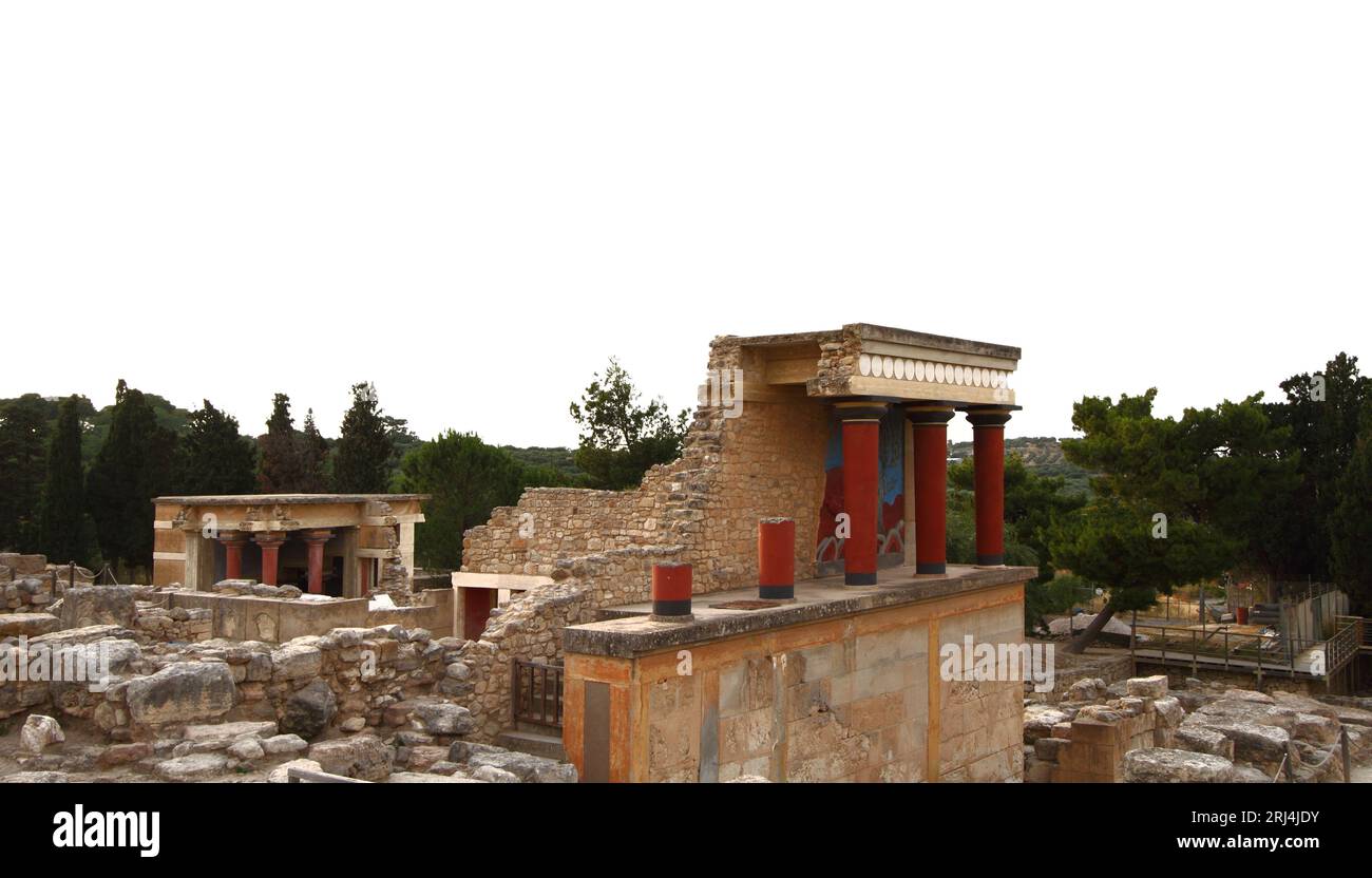 Knossos Palast archäologische Stätte Kreta Griechenland isoliert auf weißem transparentem Hintergrund, Stockfoto