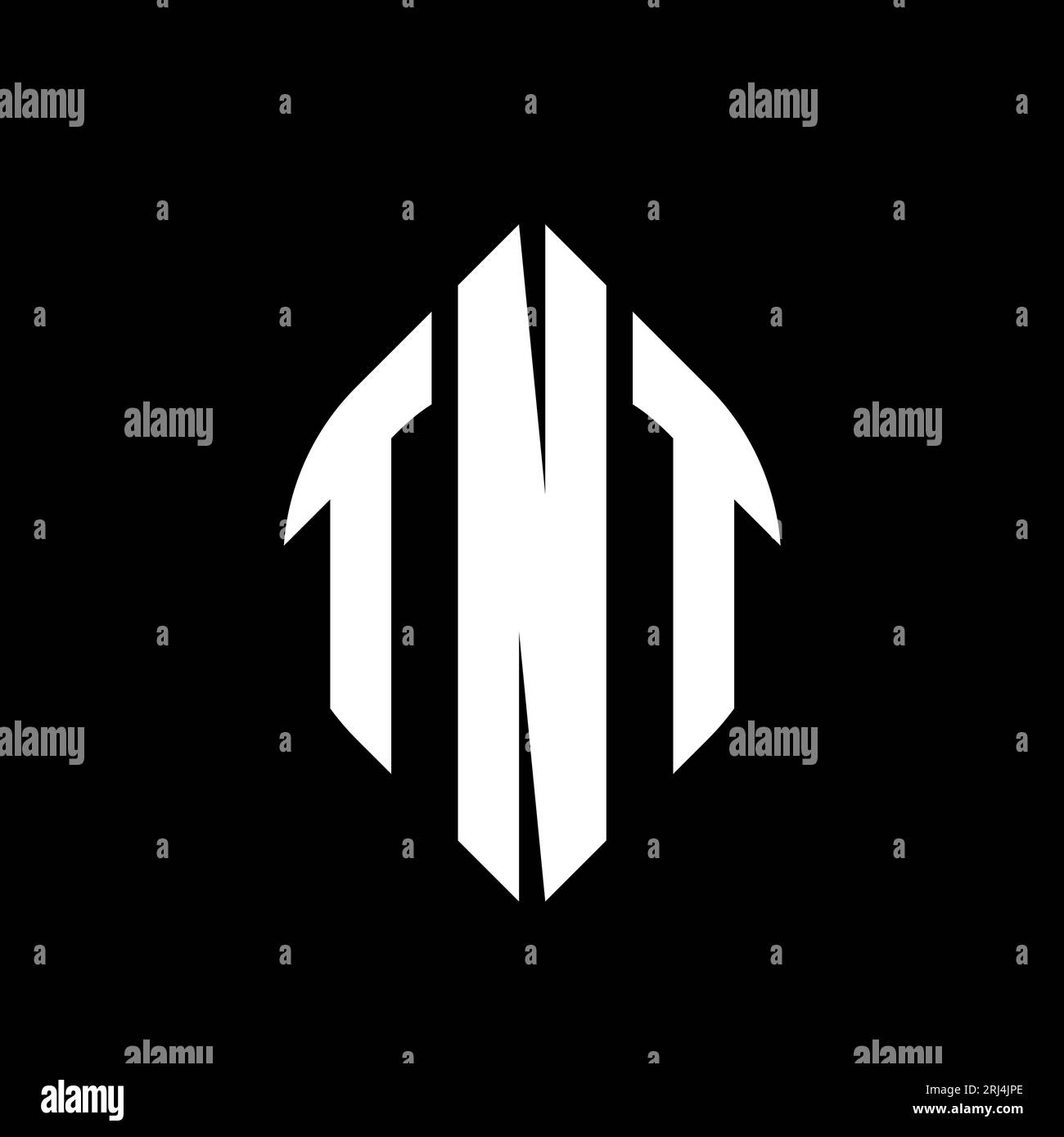 TNT-Logodesign mit kreisförmigem Buchstaben und Ellipsenform. TNT-Ellipsenbuchstaben im typografischen Stil. Die drei Initialen bilden ein kreisförmiges Logo. TNT CI Stock Vektor