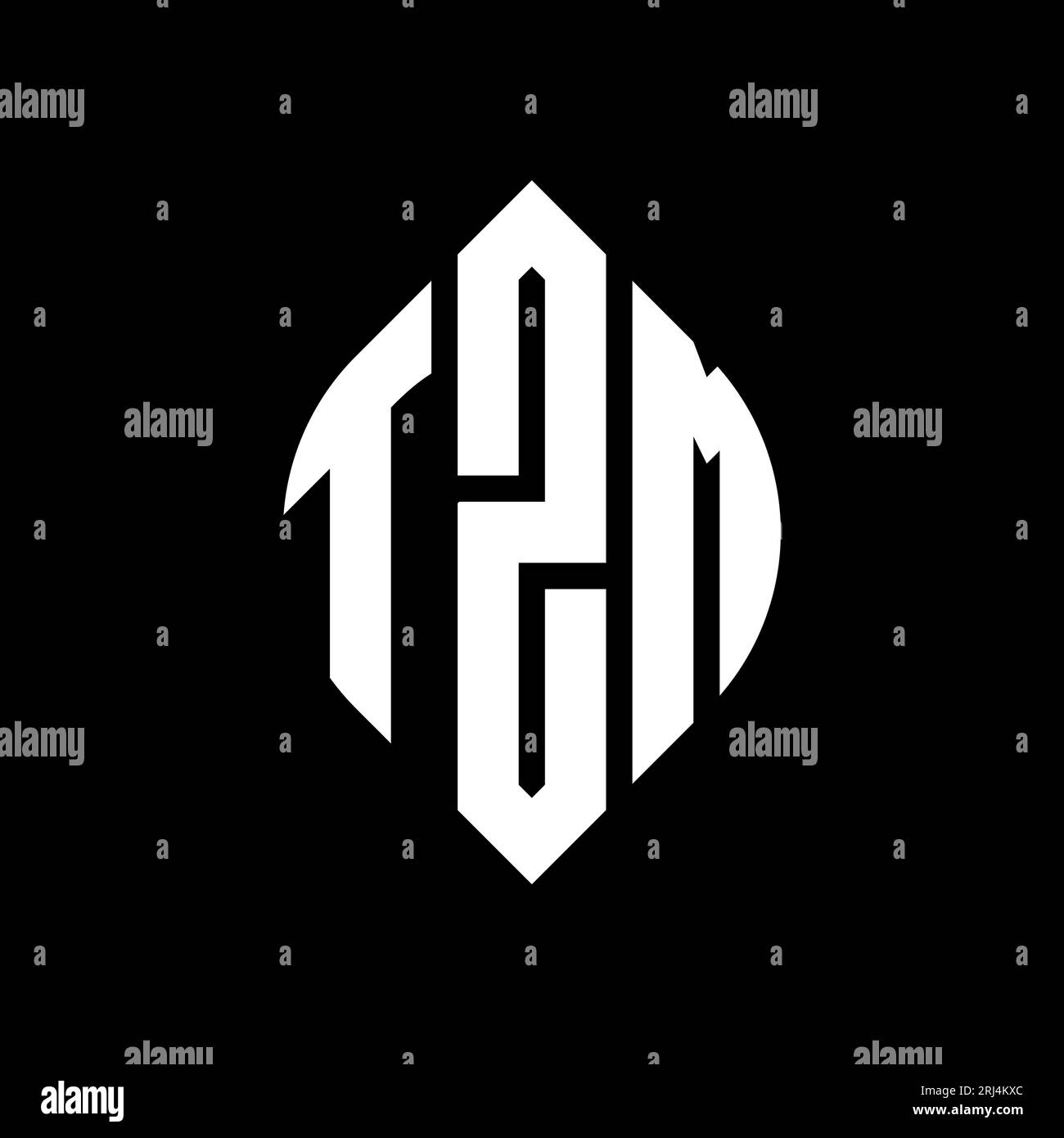 TZM kreisförmiges Logo mit Kreis- und Ellipsenform. TZM-Ellipsenbuchstaben im typografischen Stil. Die drei Initialen bilden ein kreisförmiges Logo. TZM CI Stock Vektor