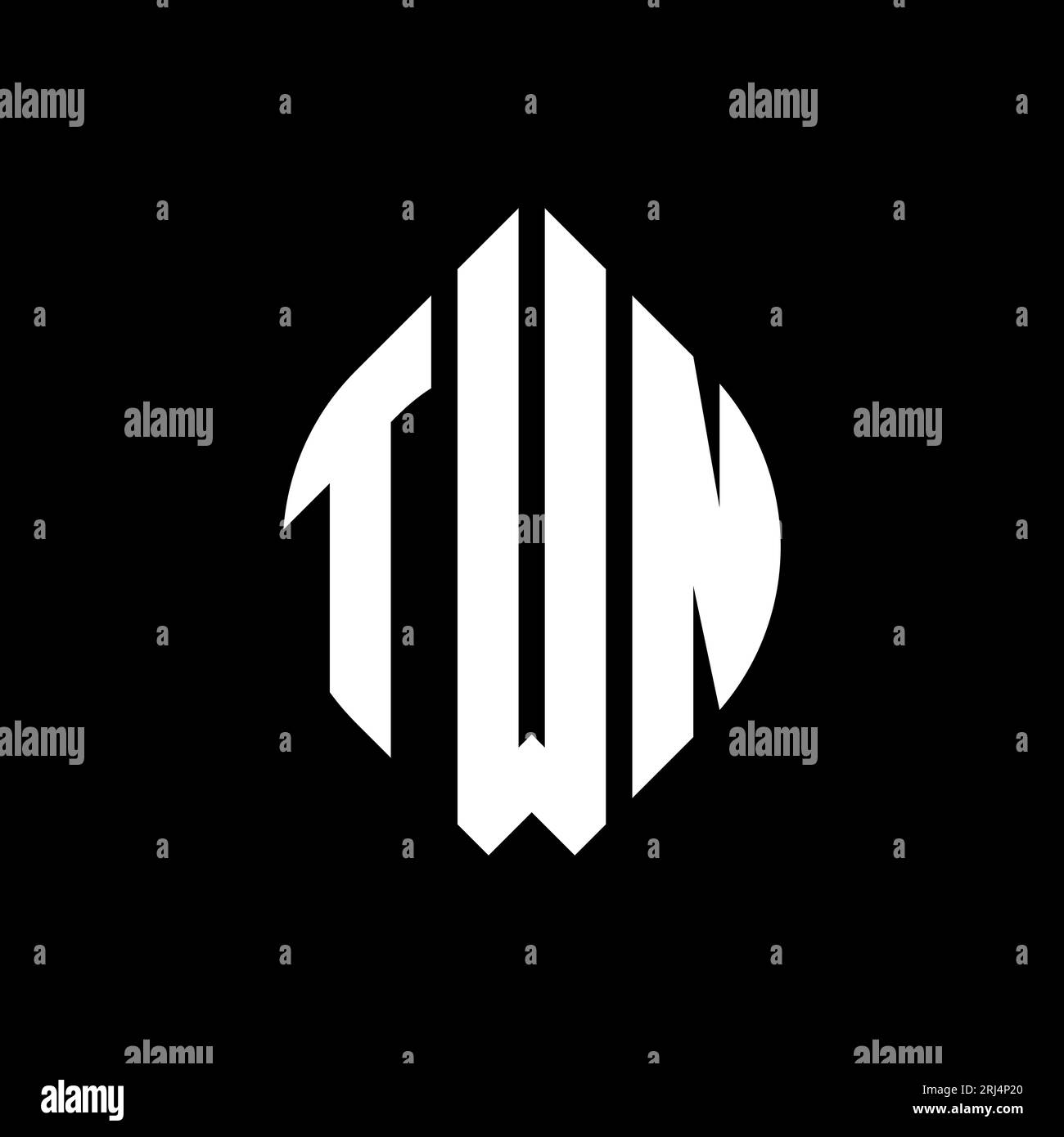 TWN kreisförmiges Logo mit Kreis- und Ellipsenform. TWN-Ellipsenbuchstaben im typografischen Stil. Die drei Initialen bilden ein kreisförmiges Logo. TWN CI Stock Vektor