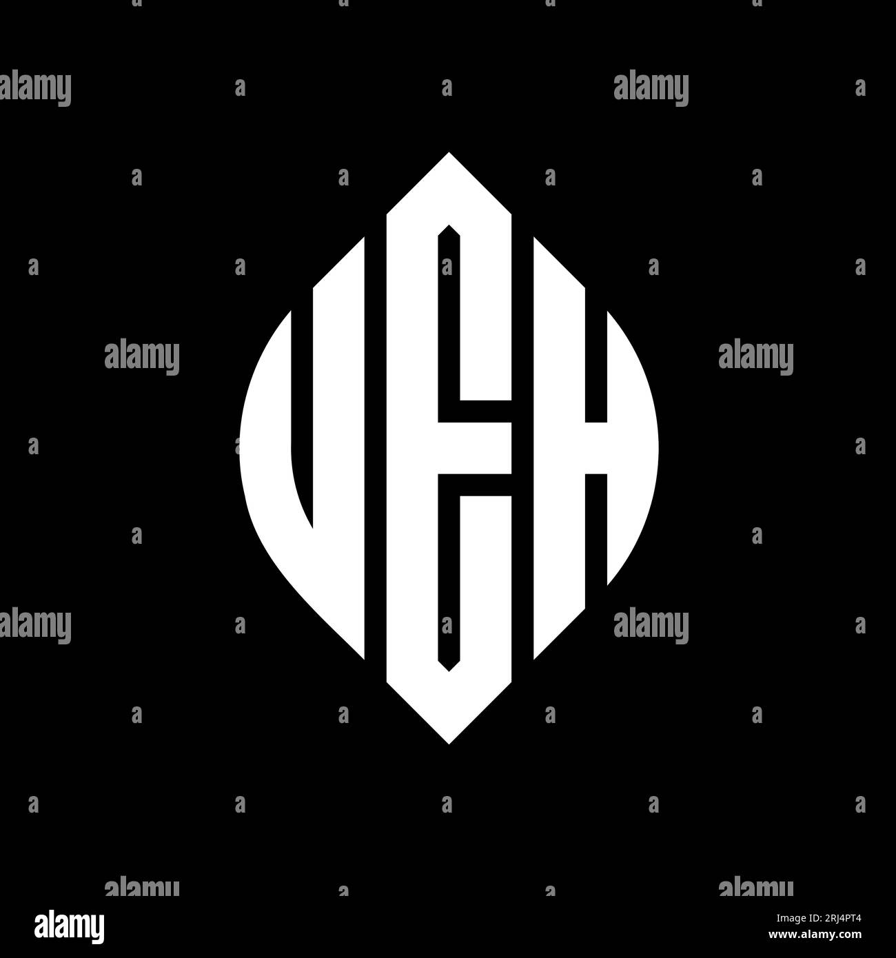 UEH kreisförmiges Logo mit Kreis- und Ellipsenform. UEH-Ellipsenbuchstaben im typografischen Stil. Die drei Initialen bilden ein kreisförmiges Logo. UEH CI Stock Vektor