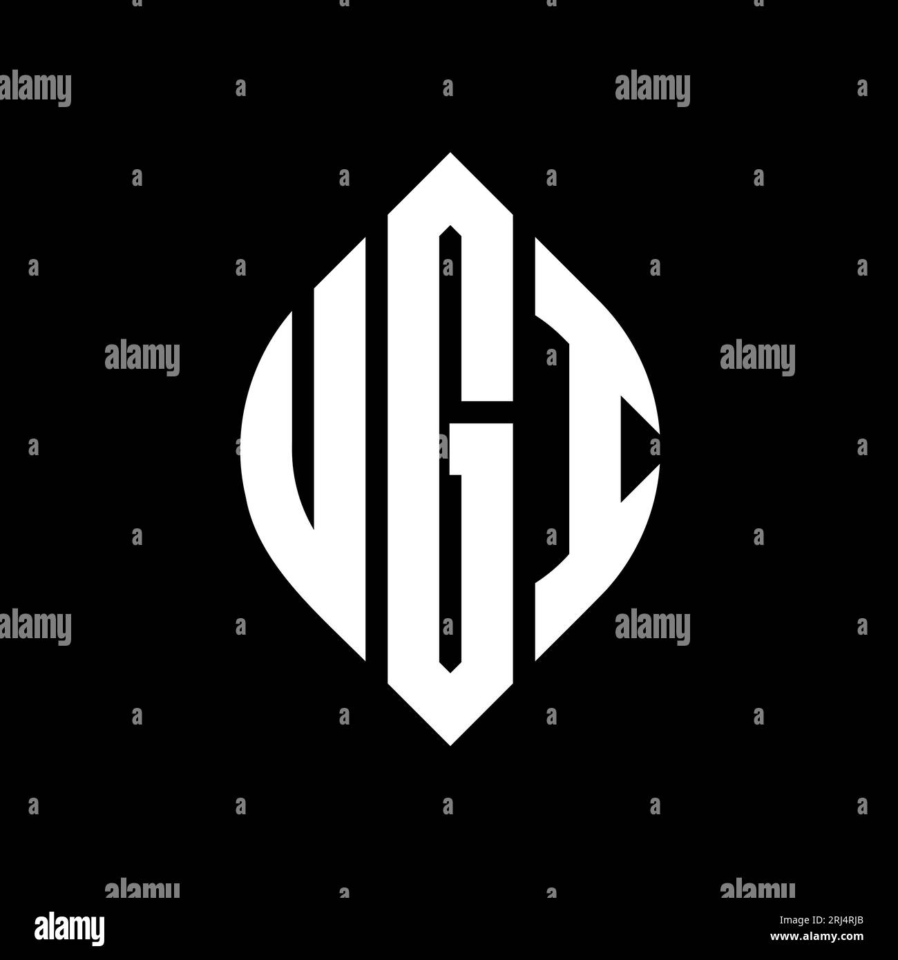 UGI Circle Letter Logo mit Kreis- und Ellipsenform. UGI Ellipsenbuchstaben im typographischen Stil. Die drei Initialen bilden ein kreisförmiges Logo. UGI CI Stock Vektor