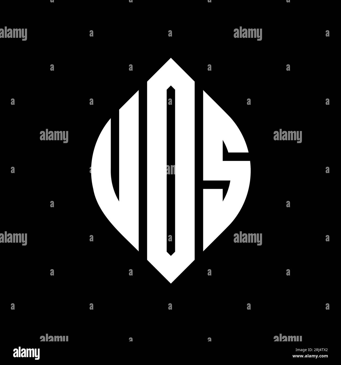 UOS kreisförmiges Logo mit Kreis- und Ellipsenform. UOS-Ellipsenbuchstaben im typografischen Stil. Die drei Initialen bilden ein kreisförmiges Logo. UOS-CI Stock Vektor