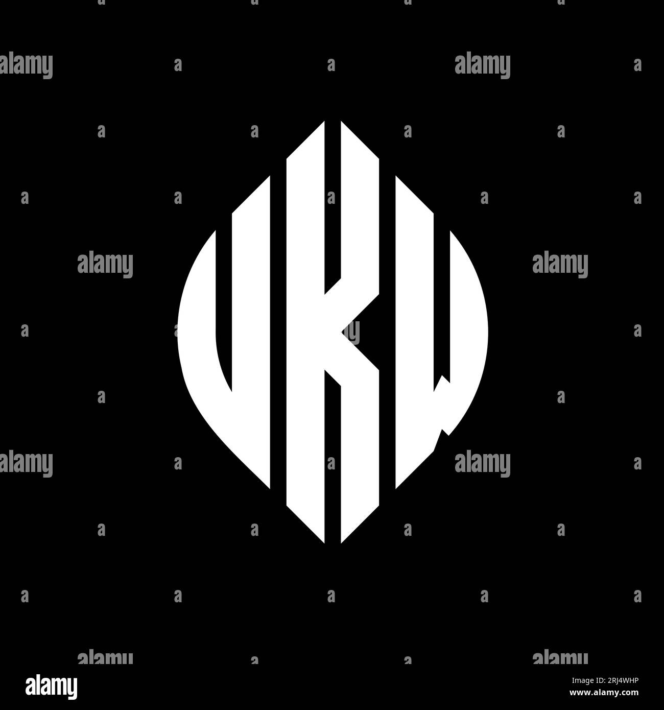 UKW kreisförmiges Logo mit Kreis- und Ellipsenform. UKW-Ellipsenbuchstaben im typografischen Stil. Die drei Initialen bilden ein kreisförmiges Logo. UKW CI Stock Vektor