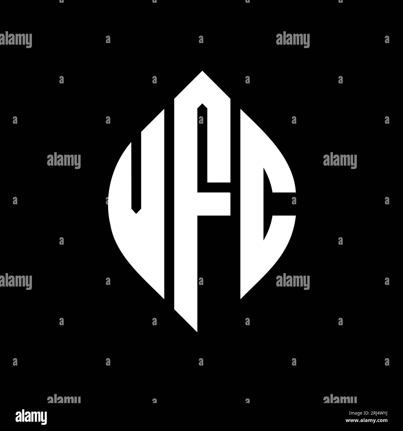 VFC-Logo mit kreisförmigem Buchstaben und Ellipsenform. VFC-Ellipsenbuchstaben im typografischen Stil. Die drei Initialen bilden ein kreisförmiges Logo. VFC CI Stock Vektor