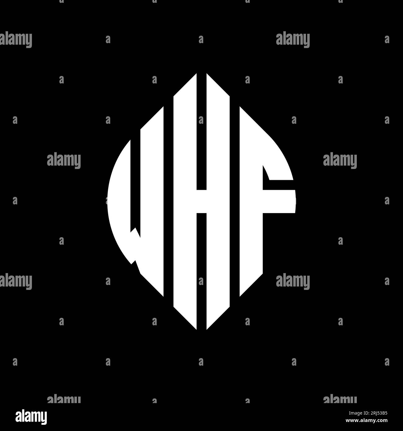 WHF-Logodesign mit kreisförmigem Buchstaben und Ellipsenform. WHF-Ellipsenbuchstaben im typografischen Stil. Die drei Initialen bilden ein kreisförmiges Logo. WHF CI Stock Vektor