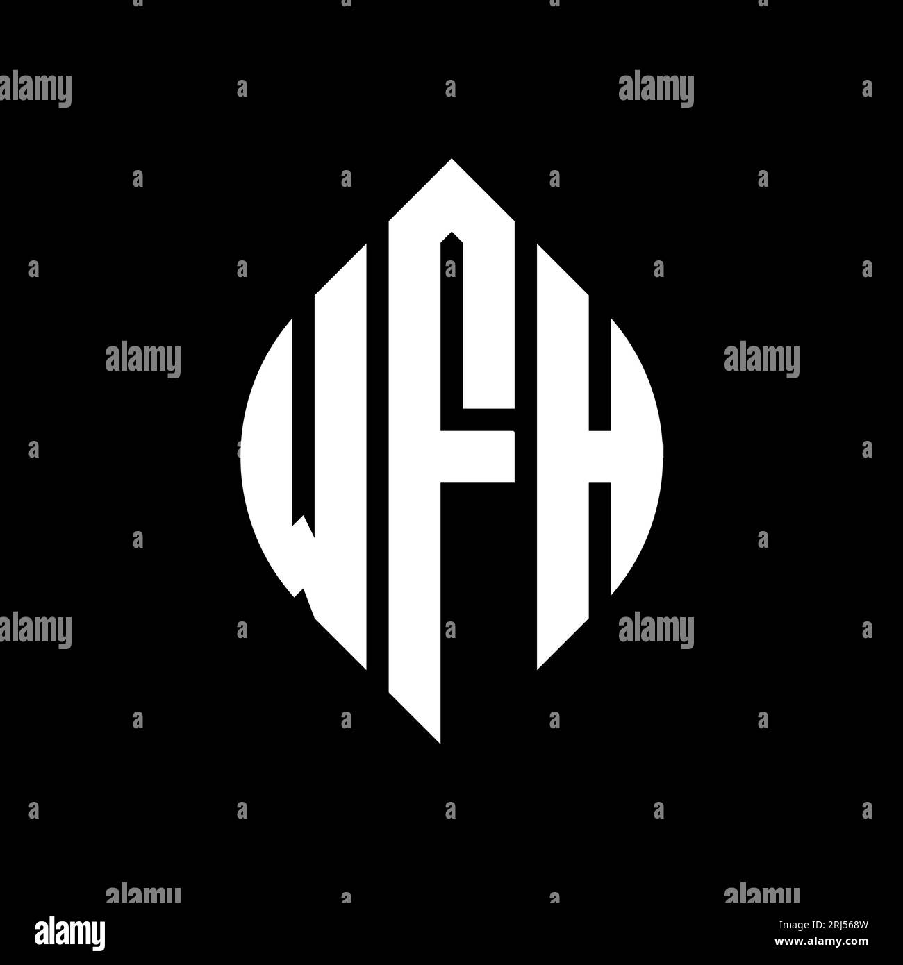 WFH-Logodesign mit kreisförmigem Buchstaben und Ellipsenform. WFH-Ellipsenbuchstaben im typografischen Stil. Die drei Initialen bilden ein kreisförmiges Logo. WFH CI Stock Vektor