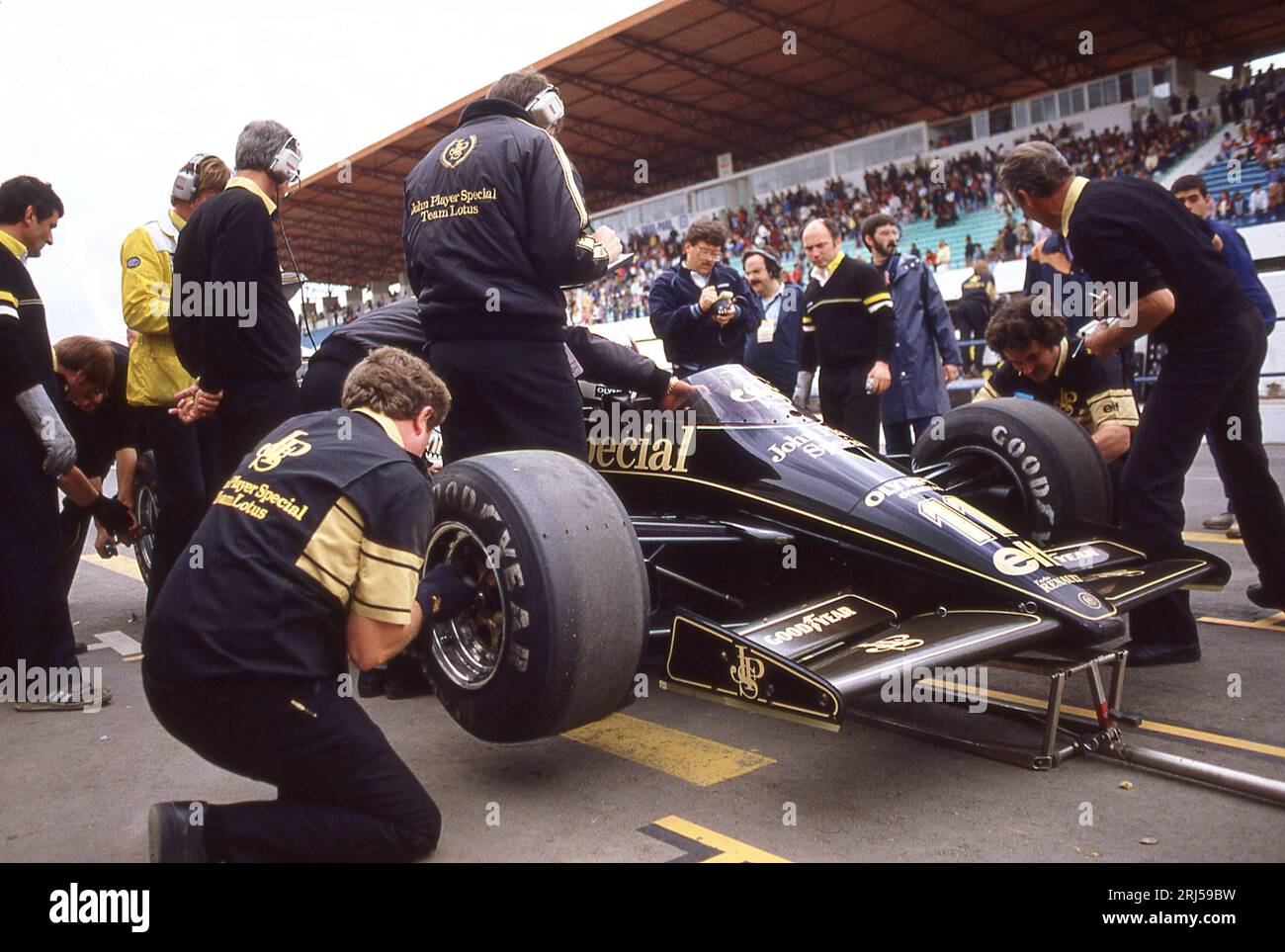 Elio de Angelis beim Großen Preis von Portugal 1985 in Estoril Stockfoto