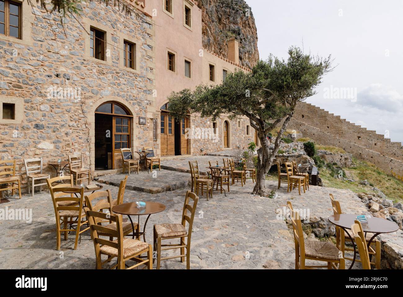Eine majestätische Aufnahme der Burg Monemvasia in Griechenland Stockfoto