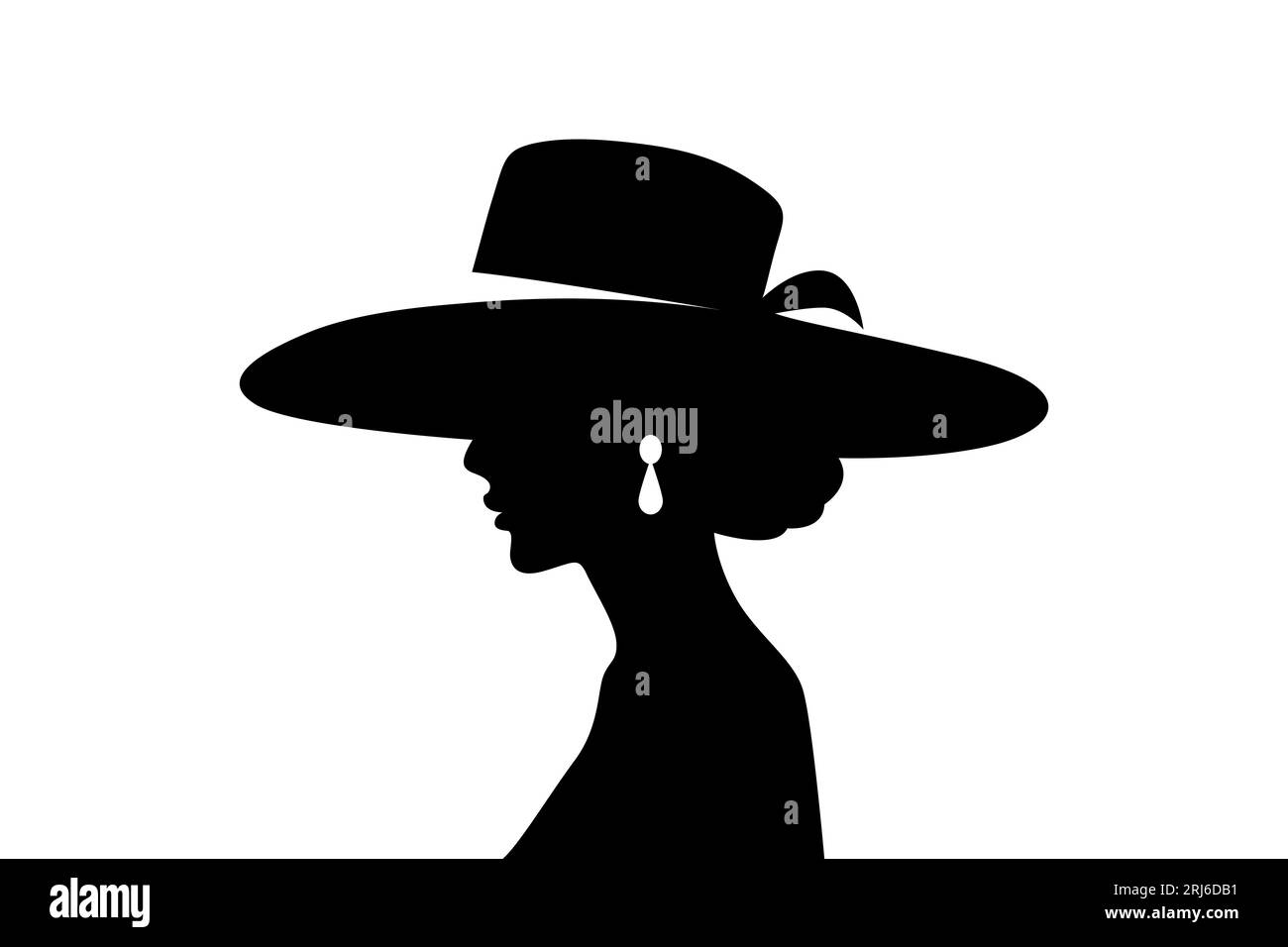 Vector Silhouette Porträt einer Frau mit Hut. Schwarz-Weiß-Illustration eines wunderschönen Mädchens, Vintage Cutout-Stil, Designvorlage für Logo Stock Vektor